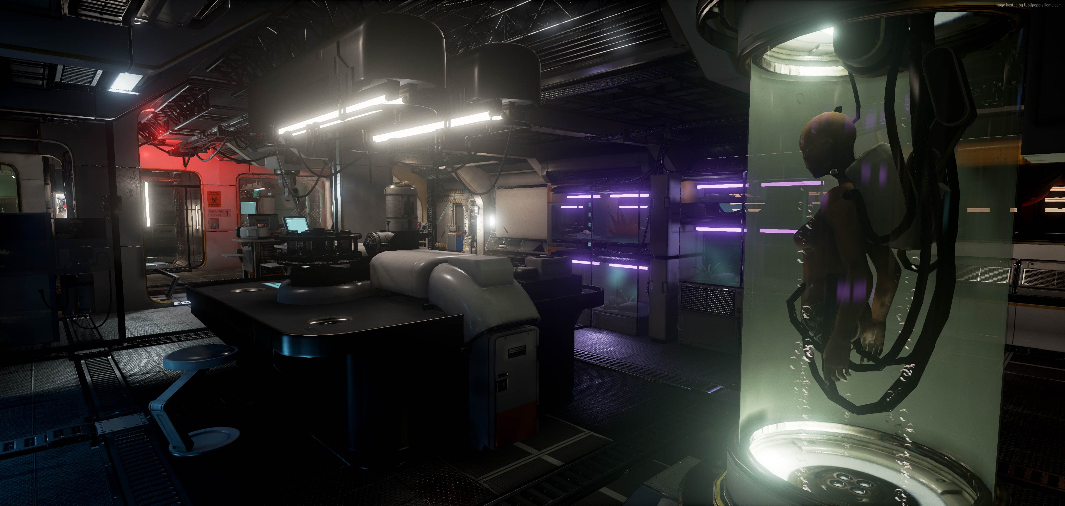 Sci-fi laboratory with specimen in a tank HD Wallpaper