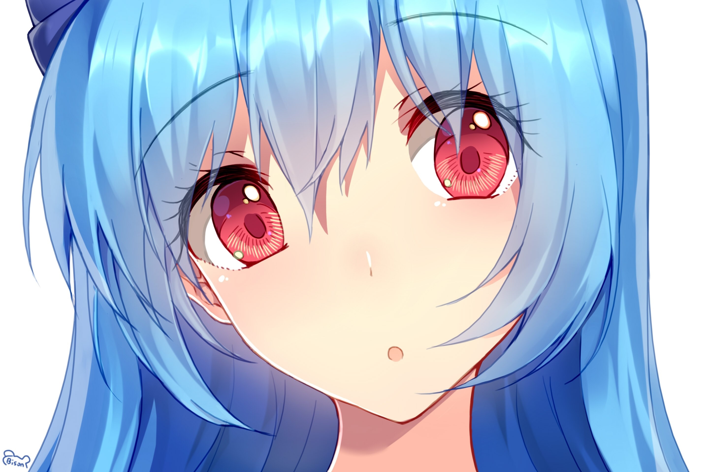 Anime girl with blue hair and red eyes HD Wallpaper