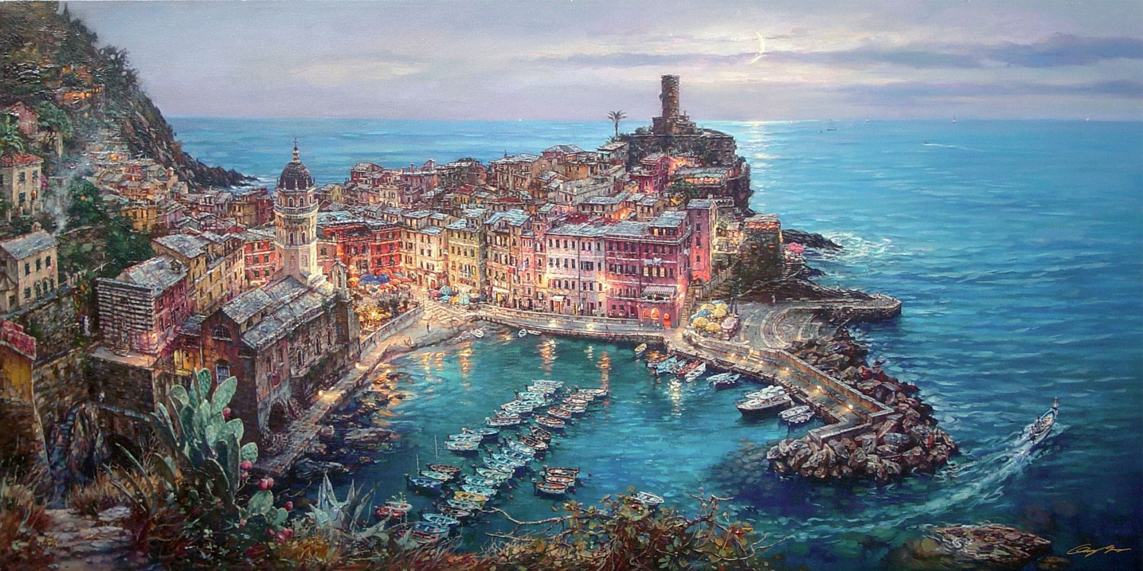 Vernazza, Italy painting by Cao Yong HD Wallpaper