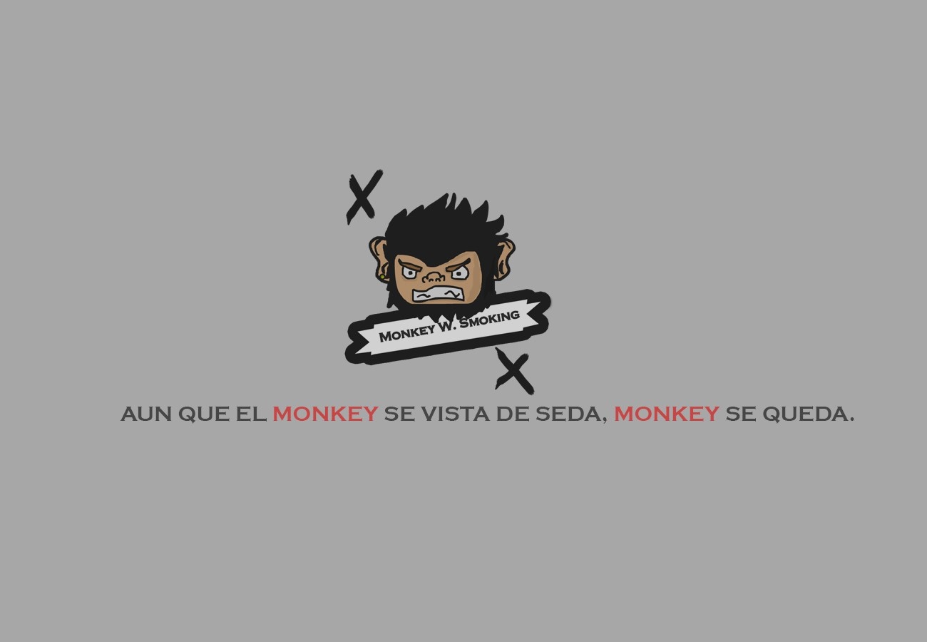 Monkey W. Smoking illustration with Spanish text HD Wallpaper