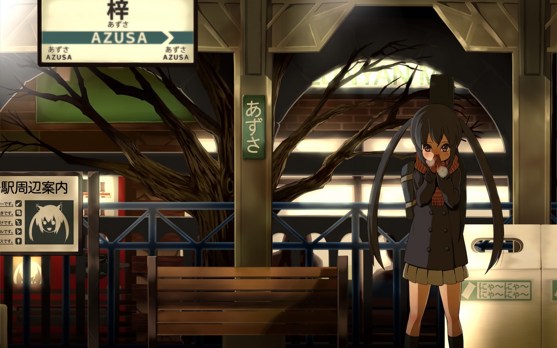Azusa Nakano from K-On! at a train station HD Wallpaper