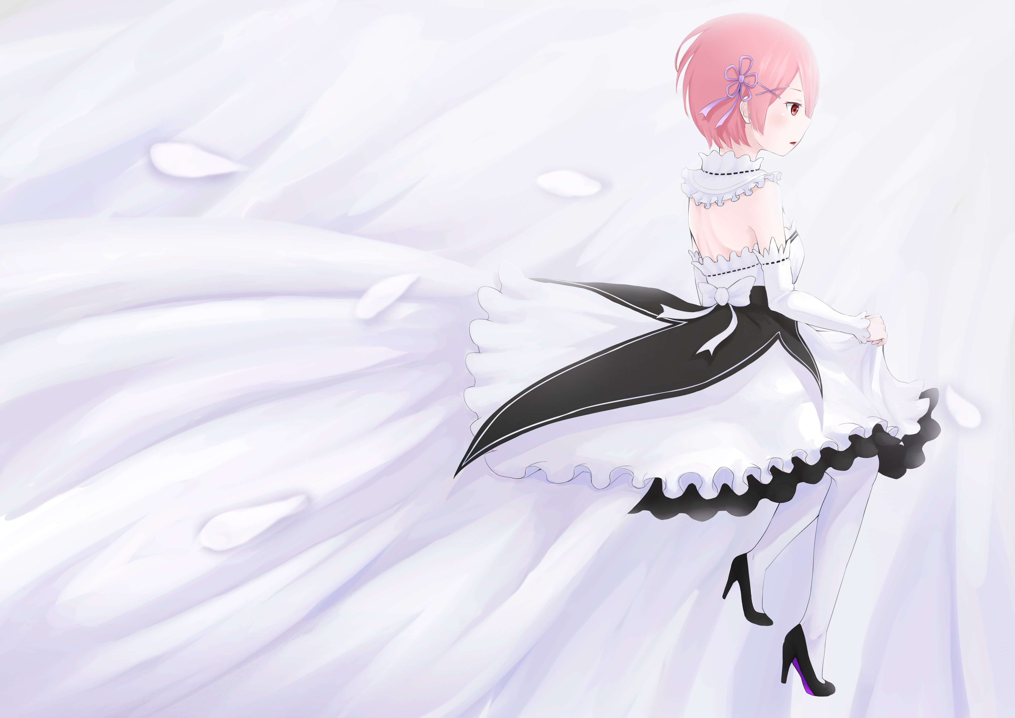 Ram from Re: Zero in a white and black dress HD Wallpaper