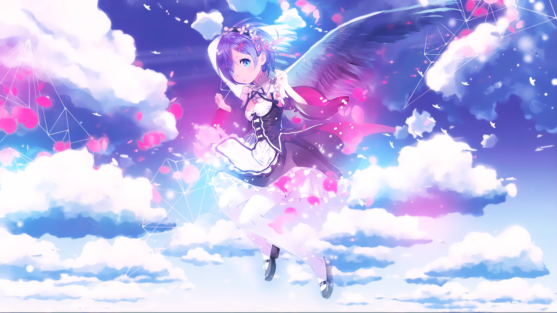 Rem from Re:Zero with Wings in the Clouds HD Wallpaper