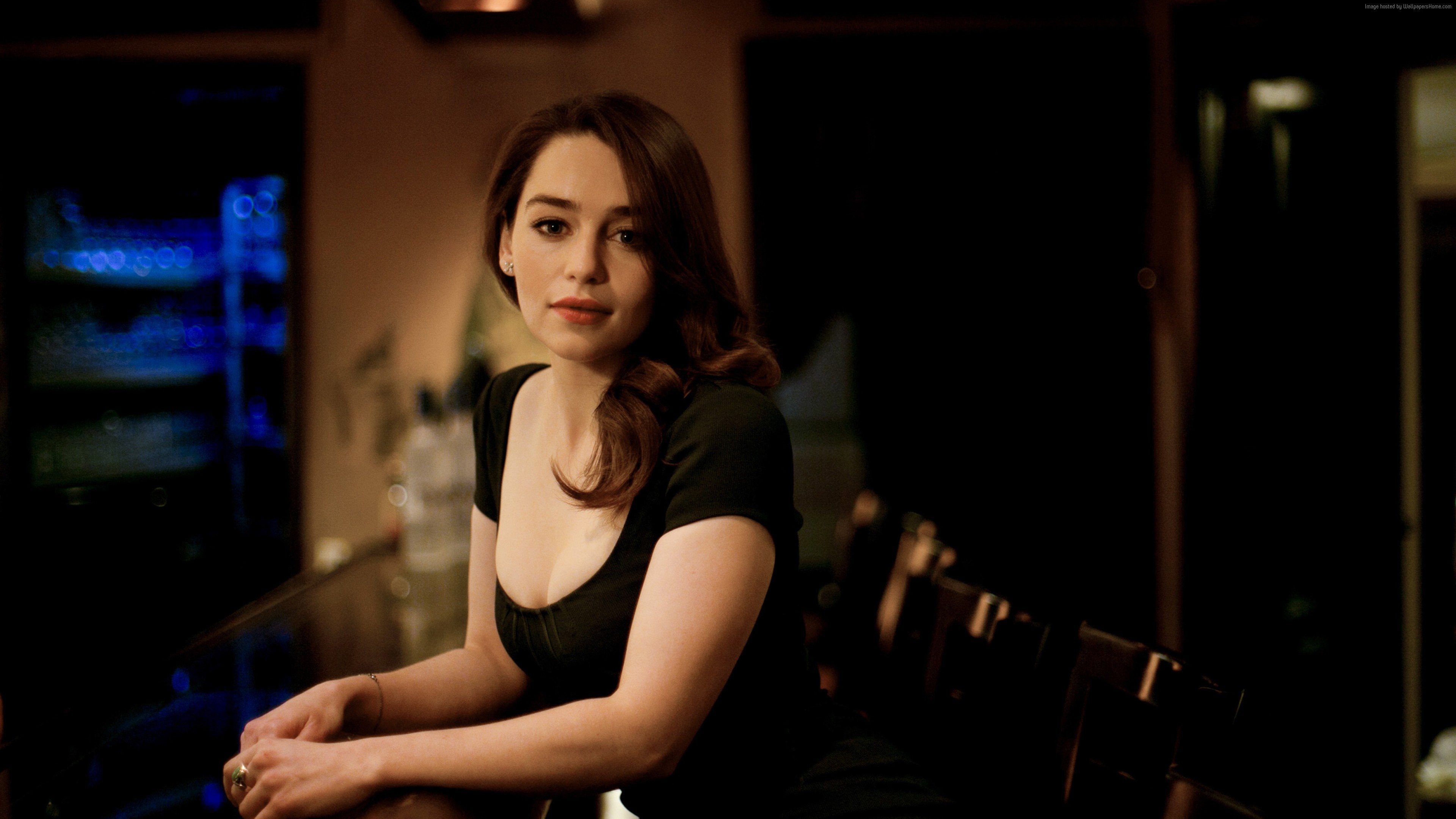 Emilia Clarke posing at a bar HD Wallpaper