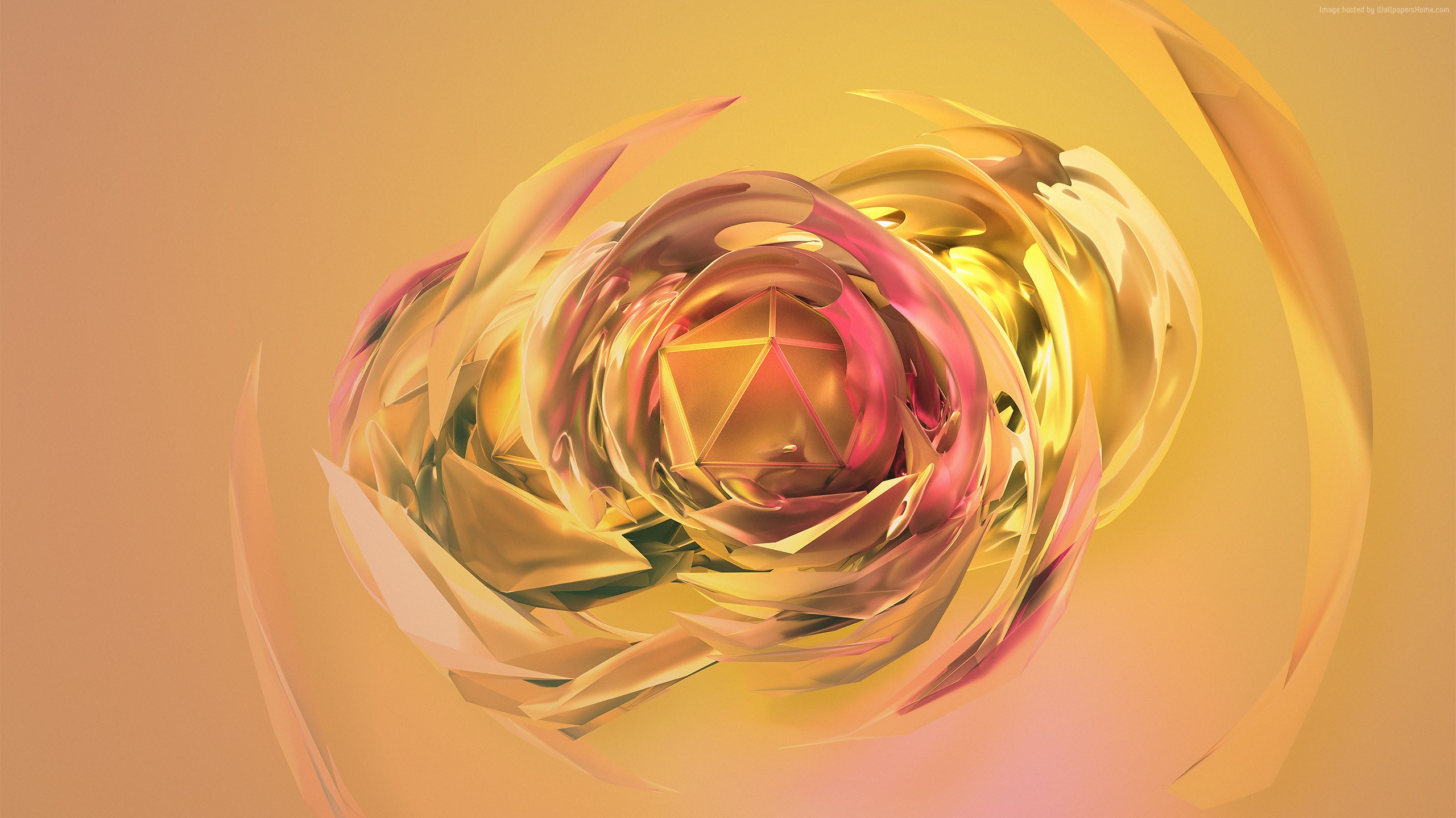 3D abstract geometric shape with swirling metallic petals HD Wallpaper