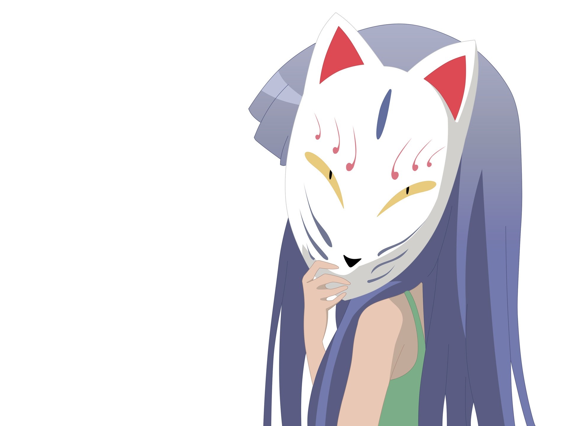 Anime girl wearing a Kitsune mask HD Wallpaper