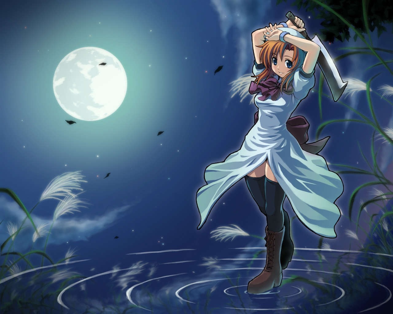 Rena Ryuuguu from Higurashi No Naku Koro Ni with a sword HD Wallpaper