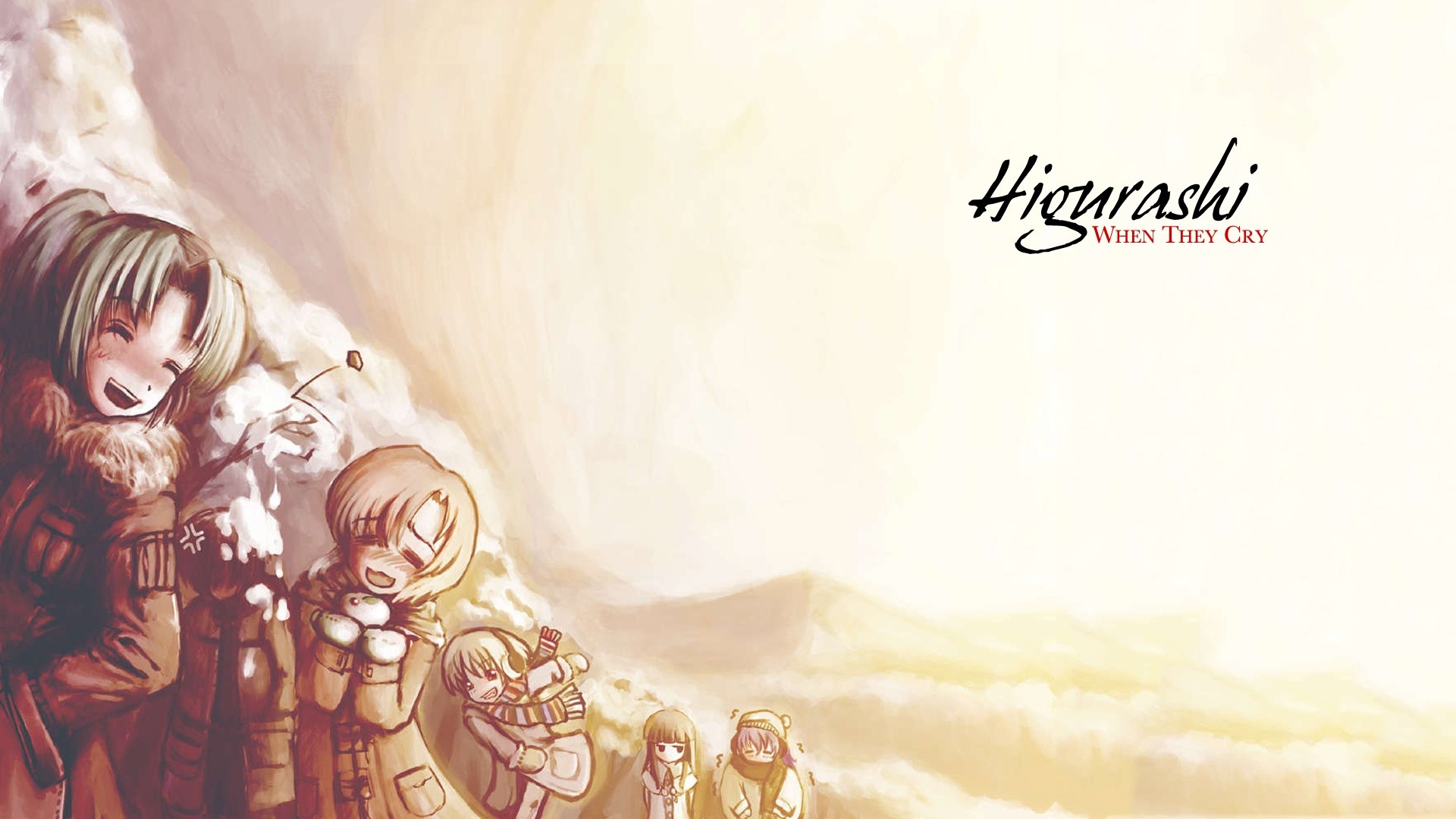 Higurashi When They Cry characters in the snow HD Wallpaper
