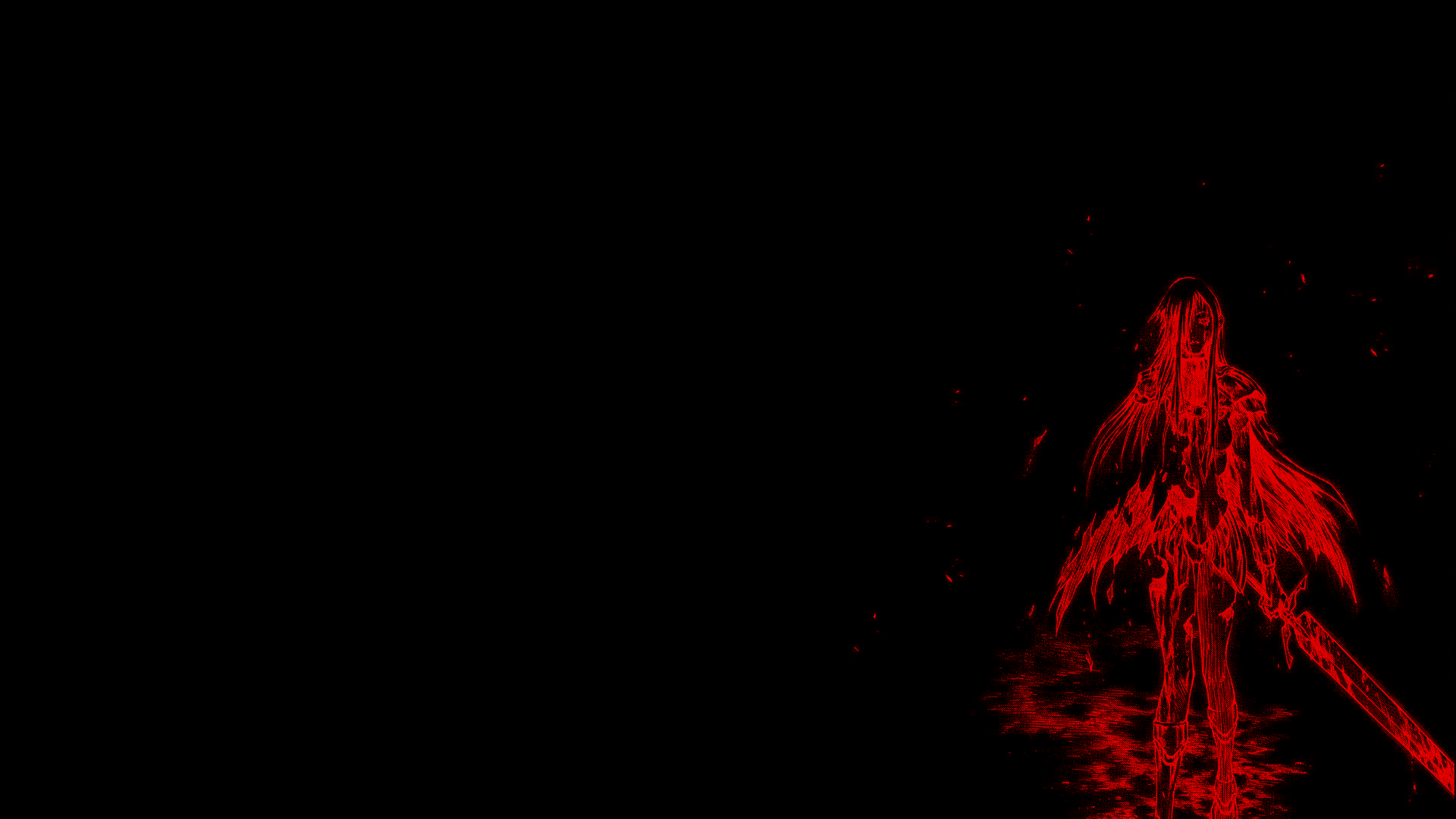 Anime girl with sword in red outline HD Wallpaper