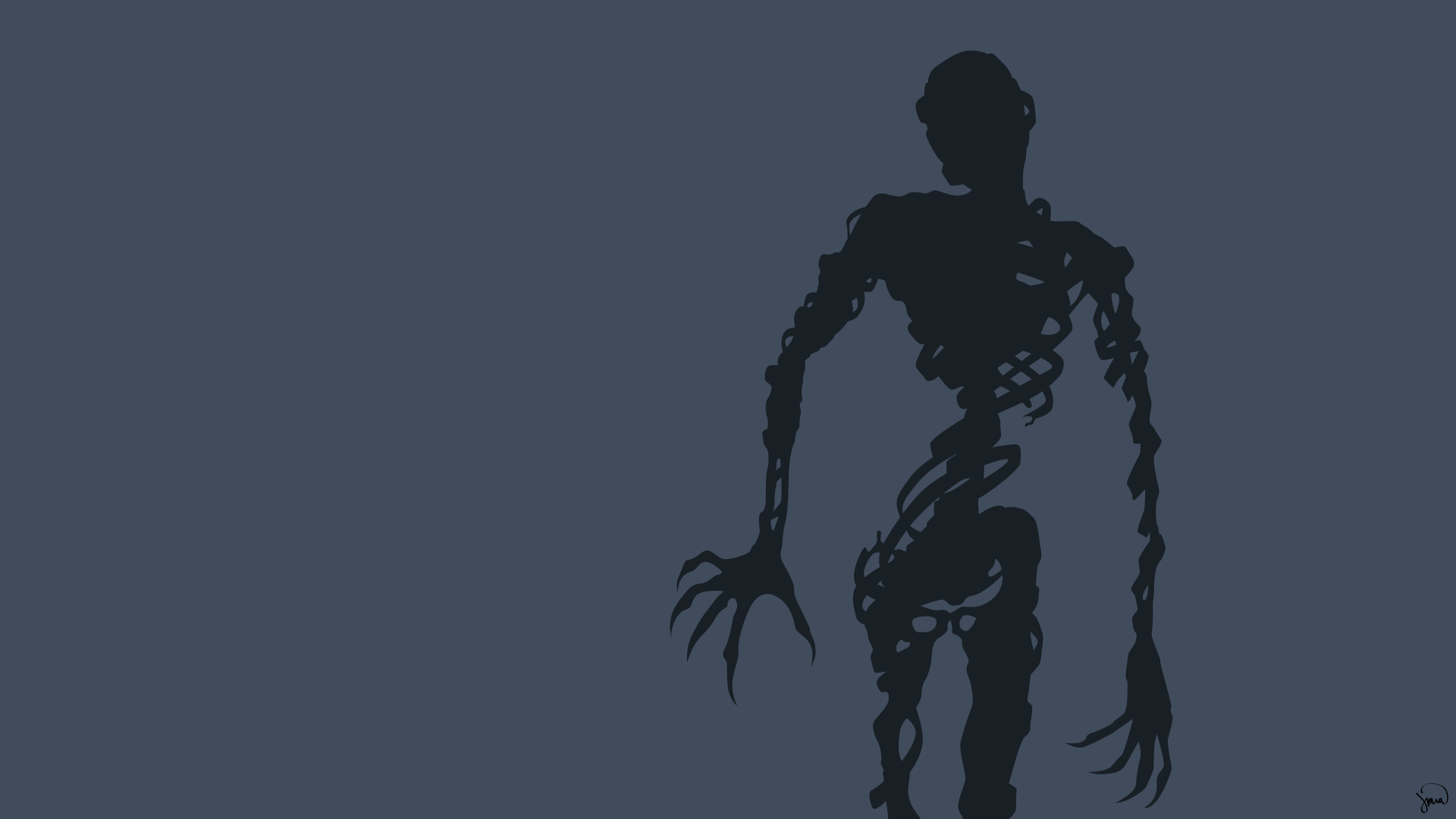 Silhouette of a skeletal creature HD Wallpaper