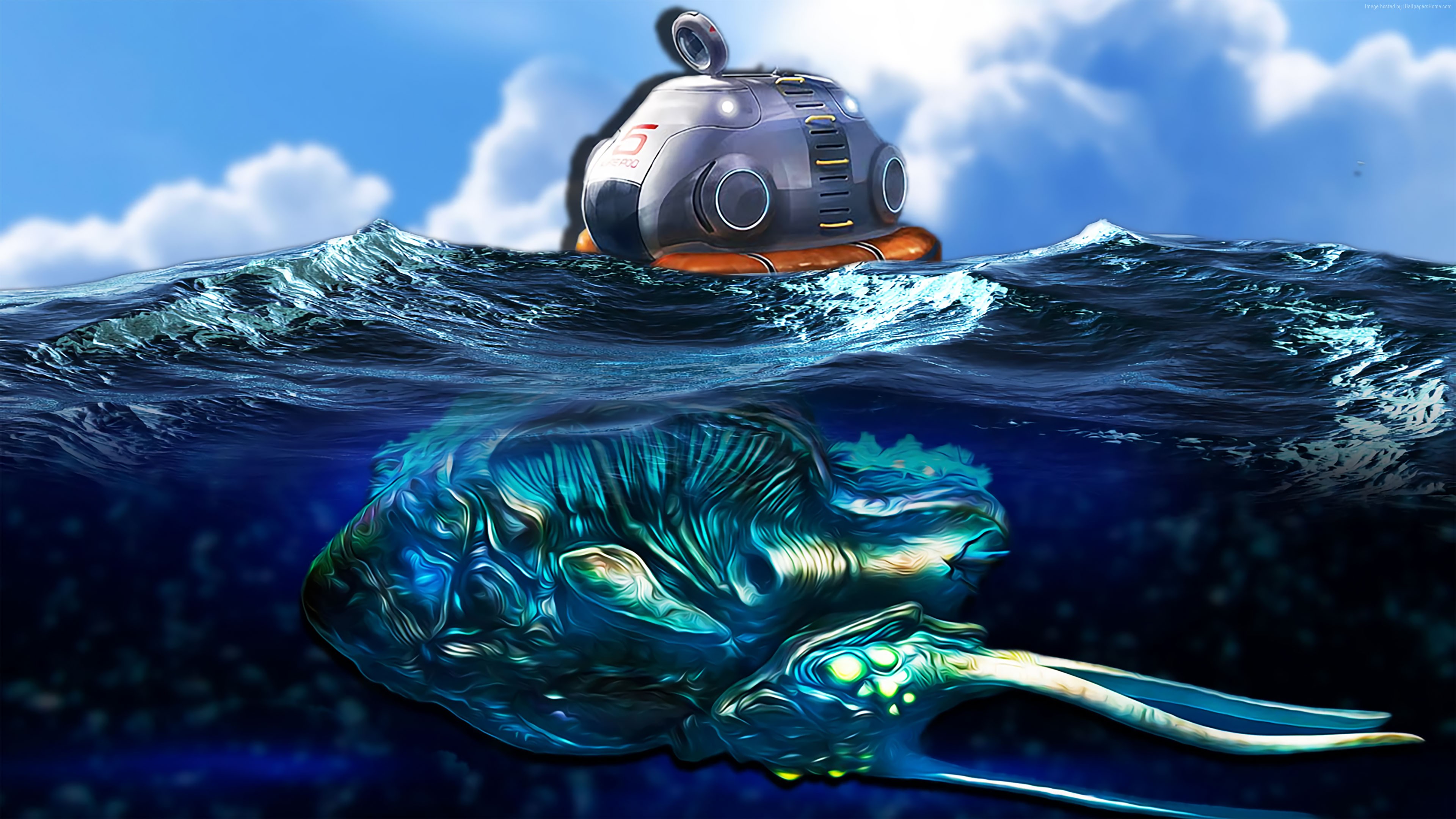 Subnautica screenshot with a Cyclops and Leviathan HD Wallpaper