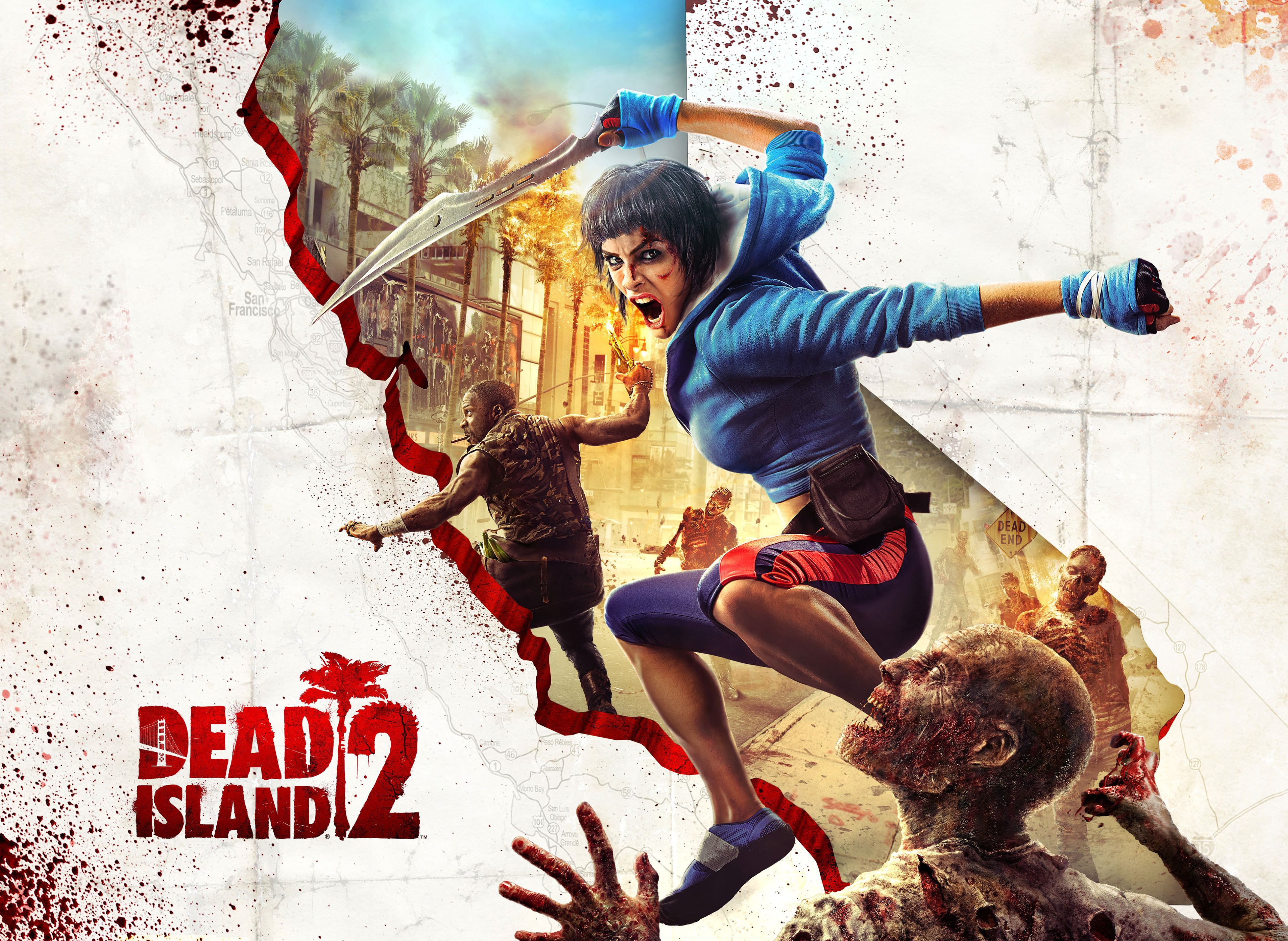 Dead Island 2 poster with zombies and survivors HD Wallpaper