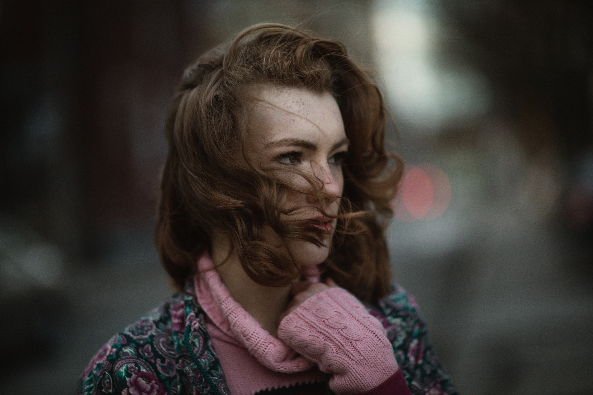 Woman with red hair in the wind HD Wallpaper