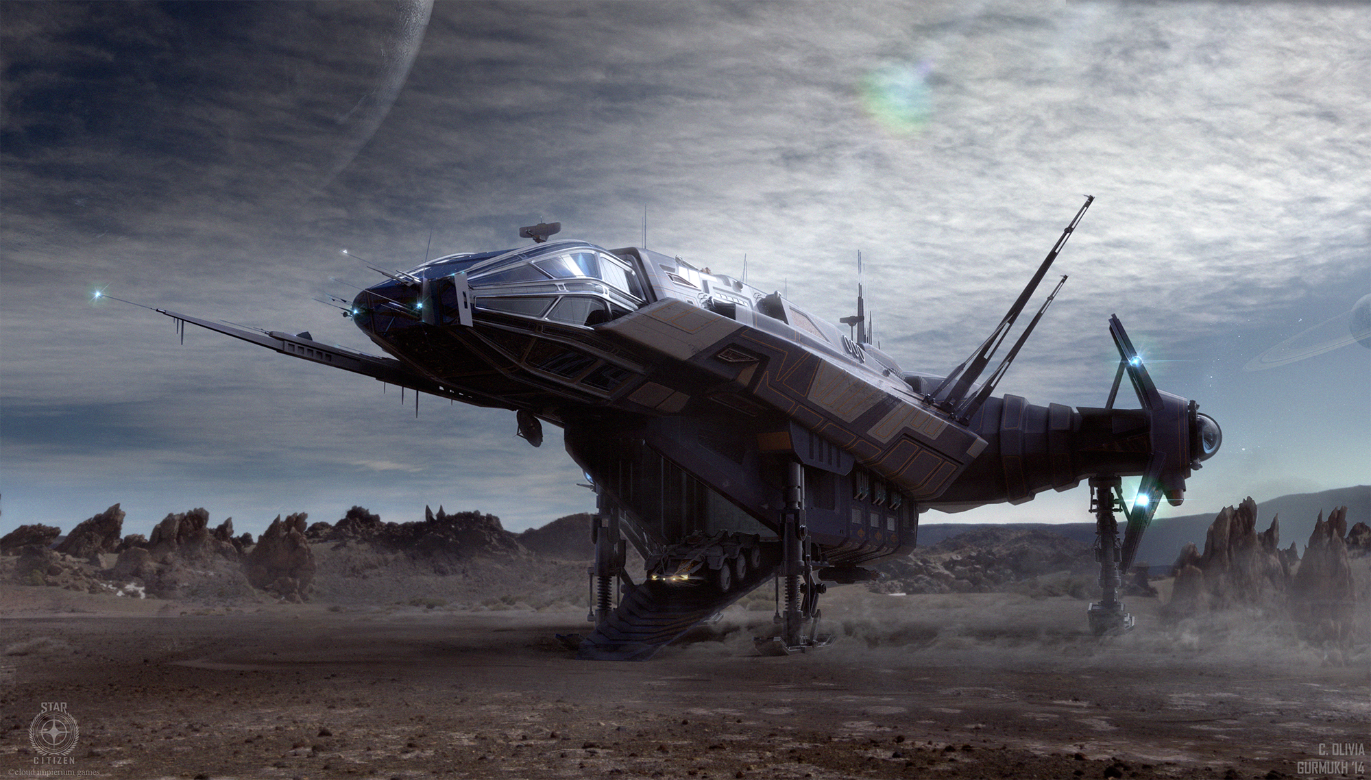 Anvil Carrack spaceship landed on alien planet HD Wallpaper