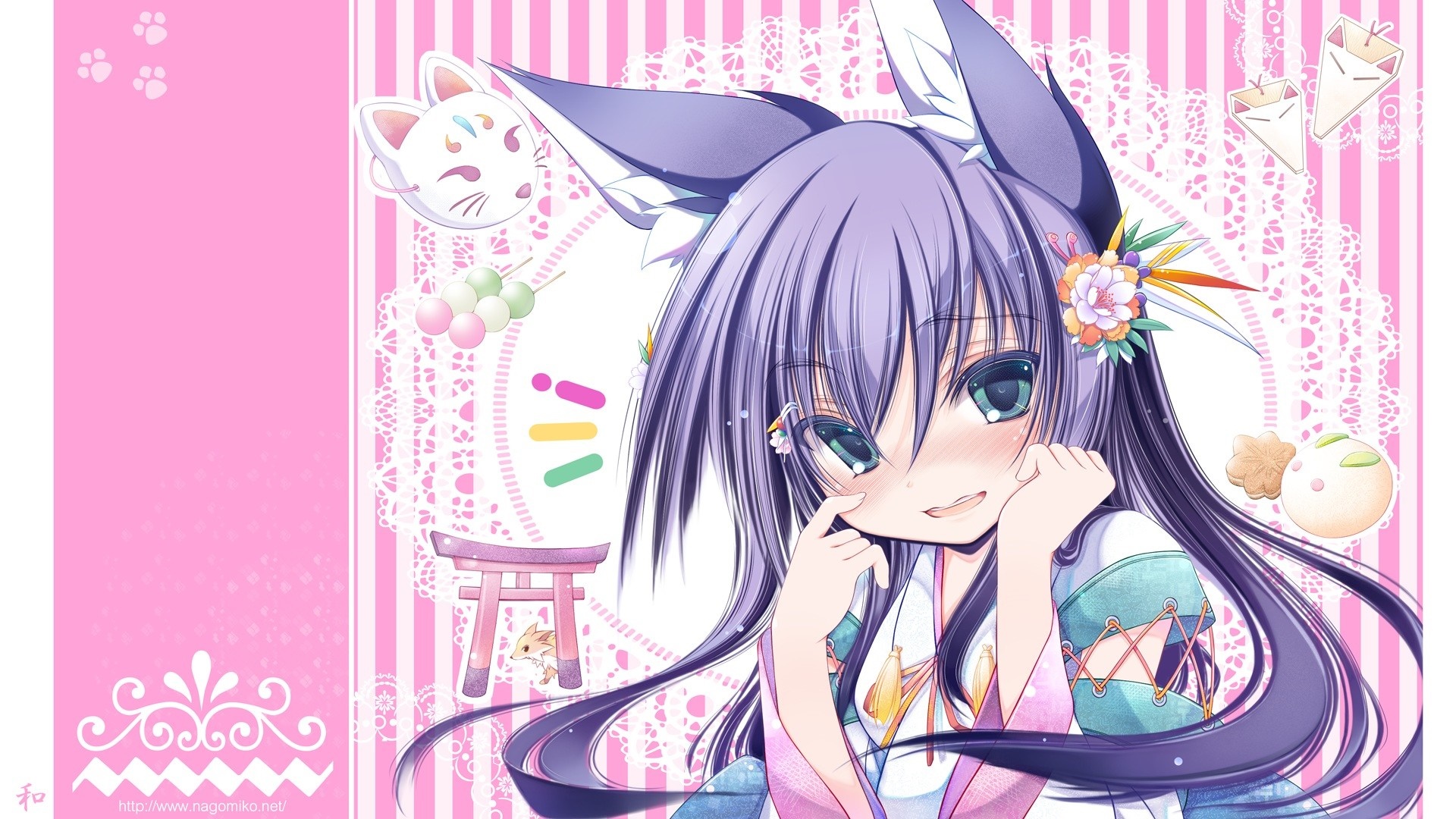 Anime girl with purple hair and fox ears HD Wallpaper