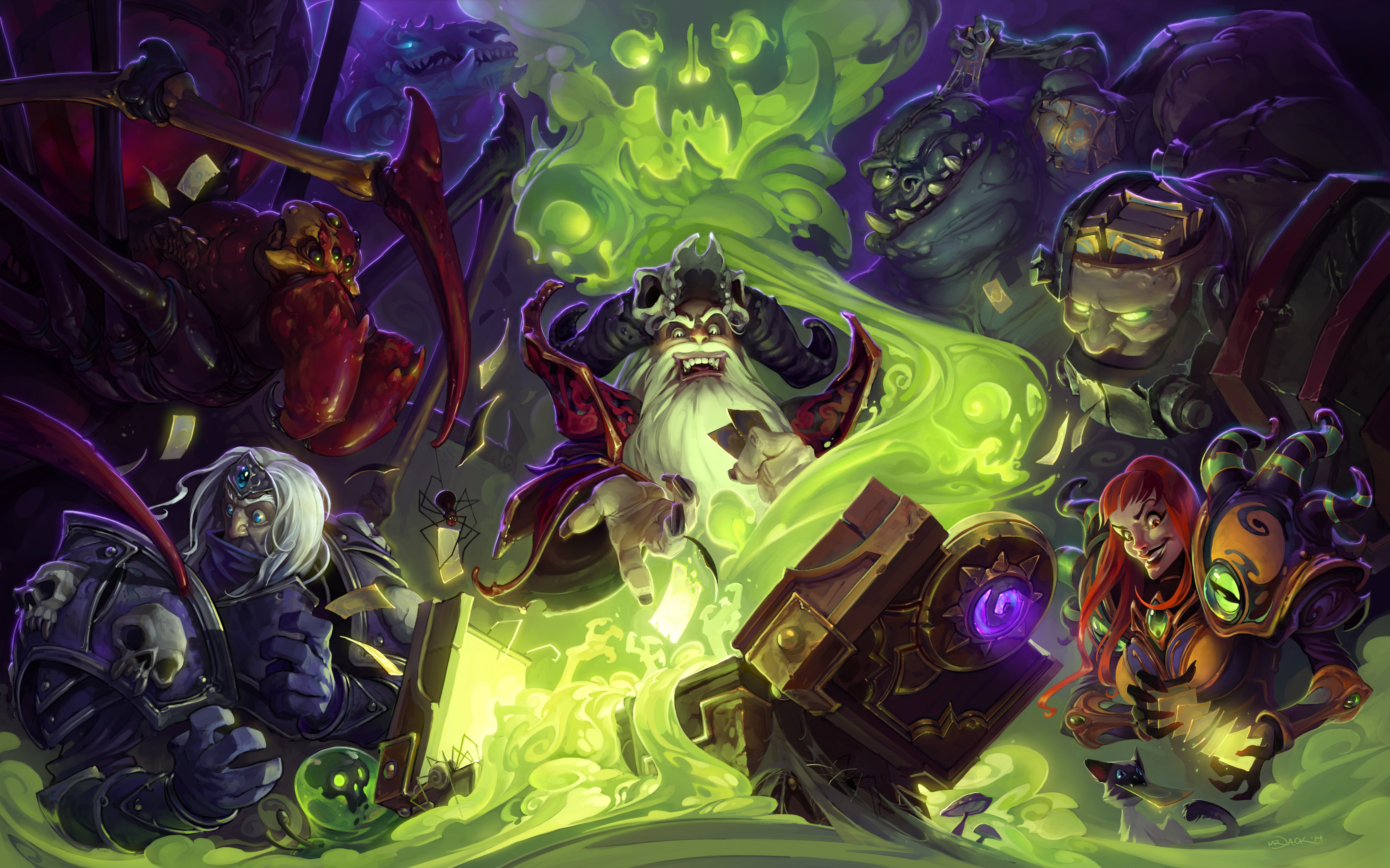 Hearthstone Heroes of Warcraft characters in a dark fantasy illustration HD Wallpaper