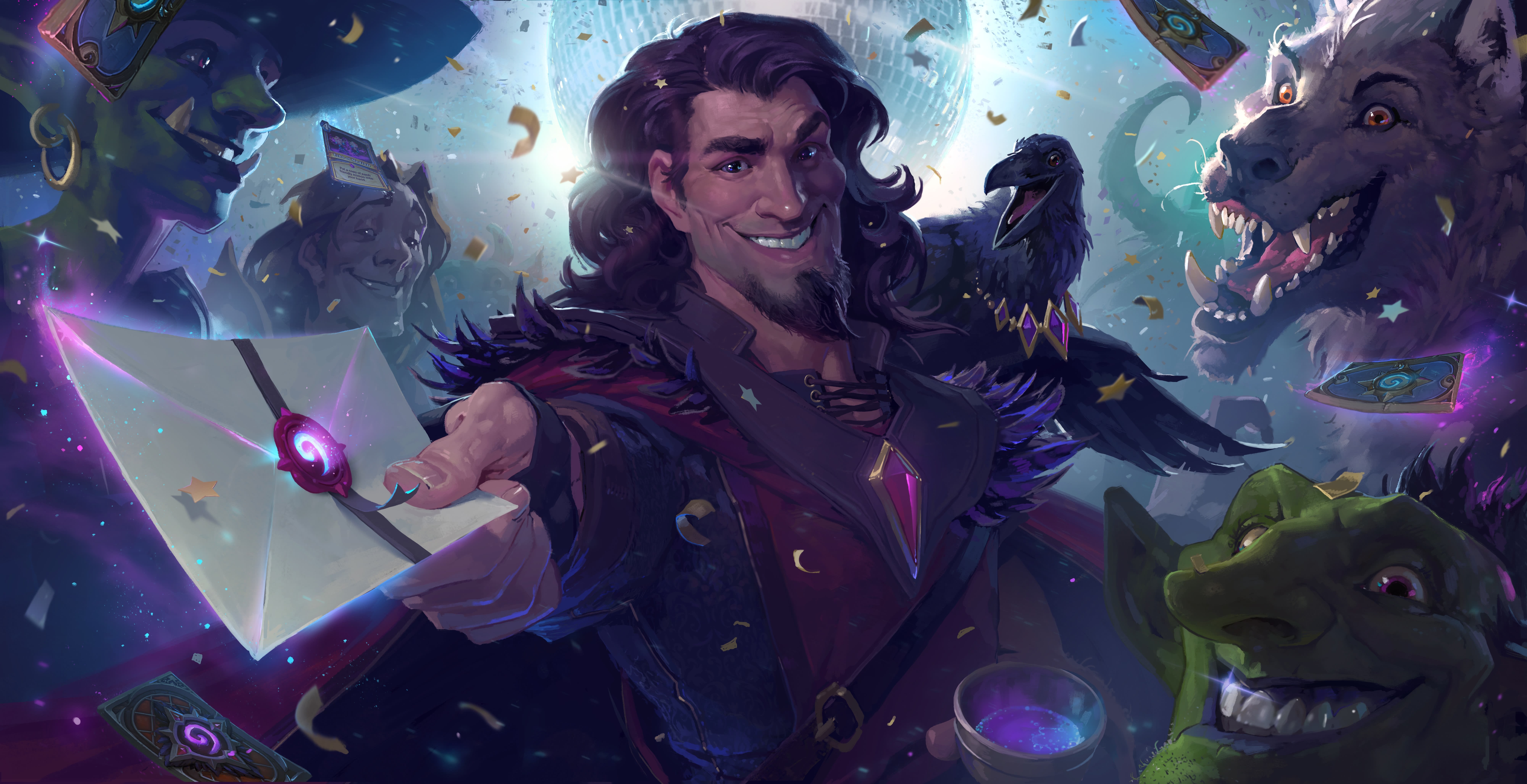 Hearthstone Heroes of Warcraft illustration with characters and cards HD Wallpaper