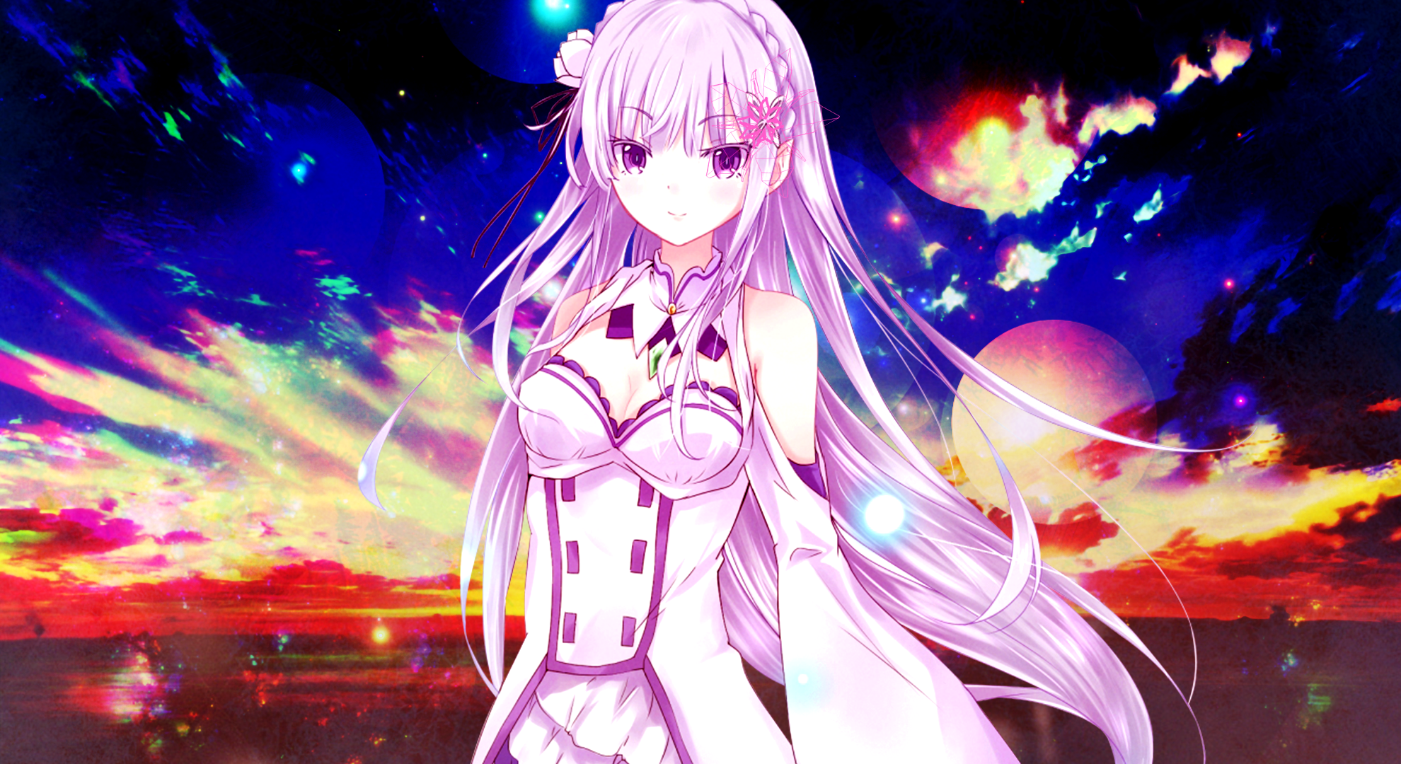 Emilia from Re:Zero in a cosmic landscape HD Wallpaper