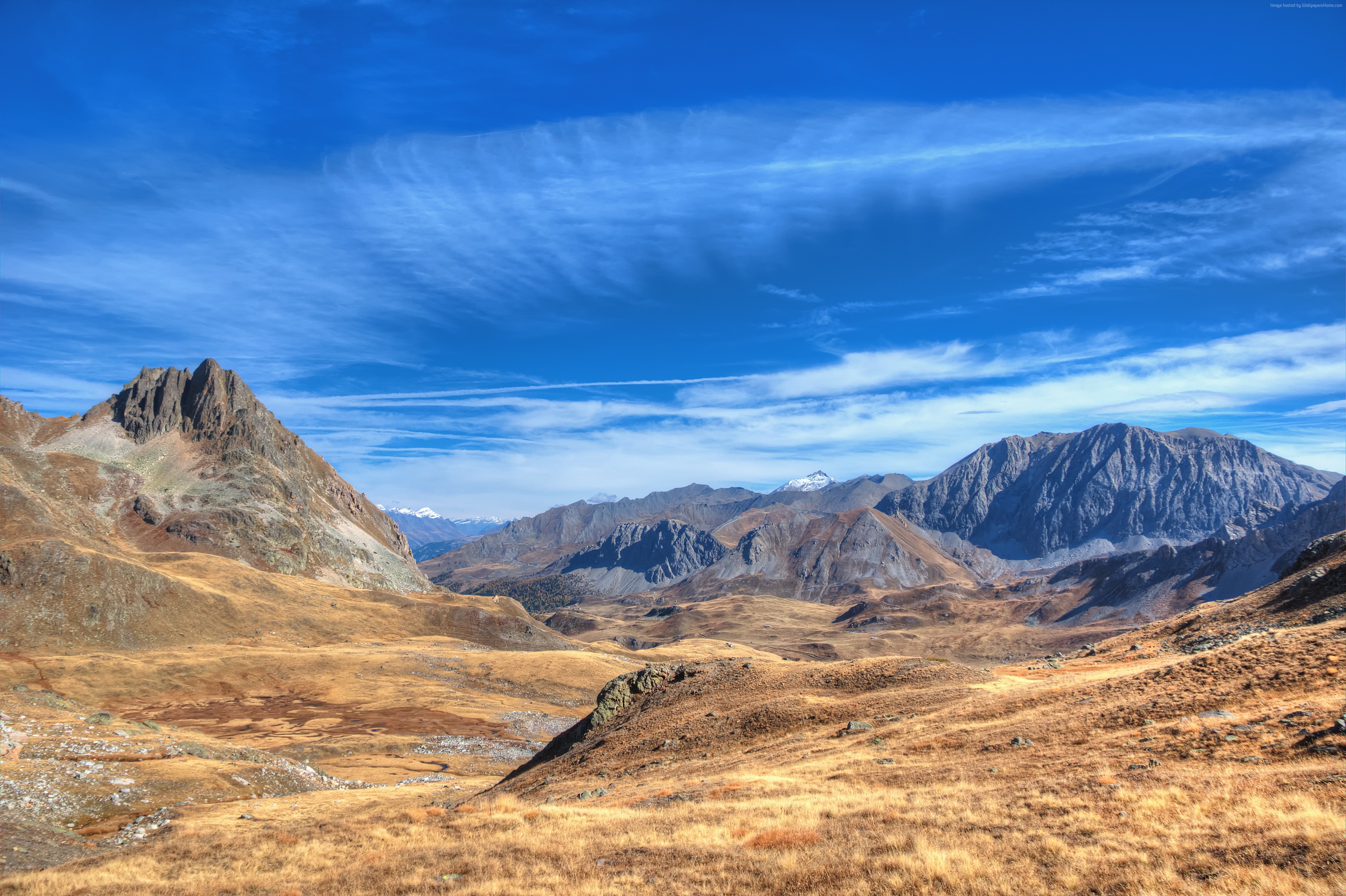 Mountain landscape with blue sky and clouds HD Wallpaper