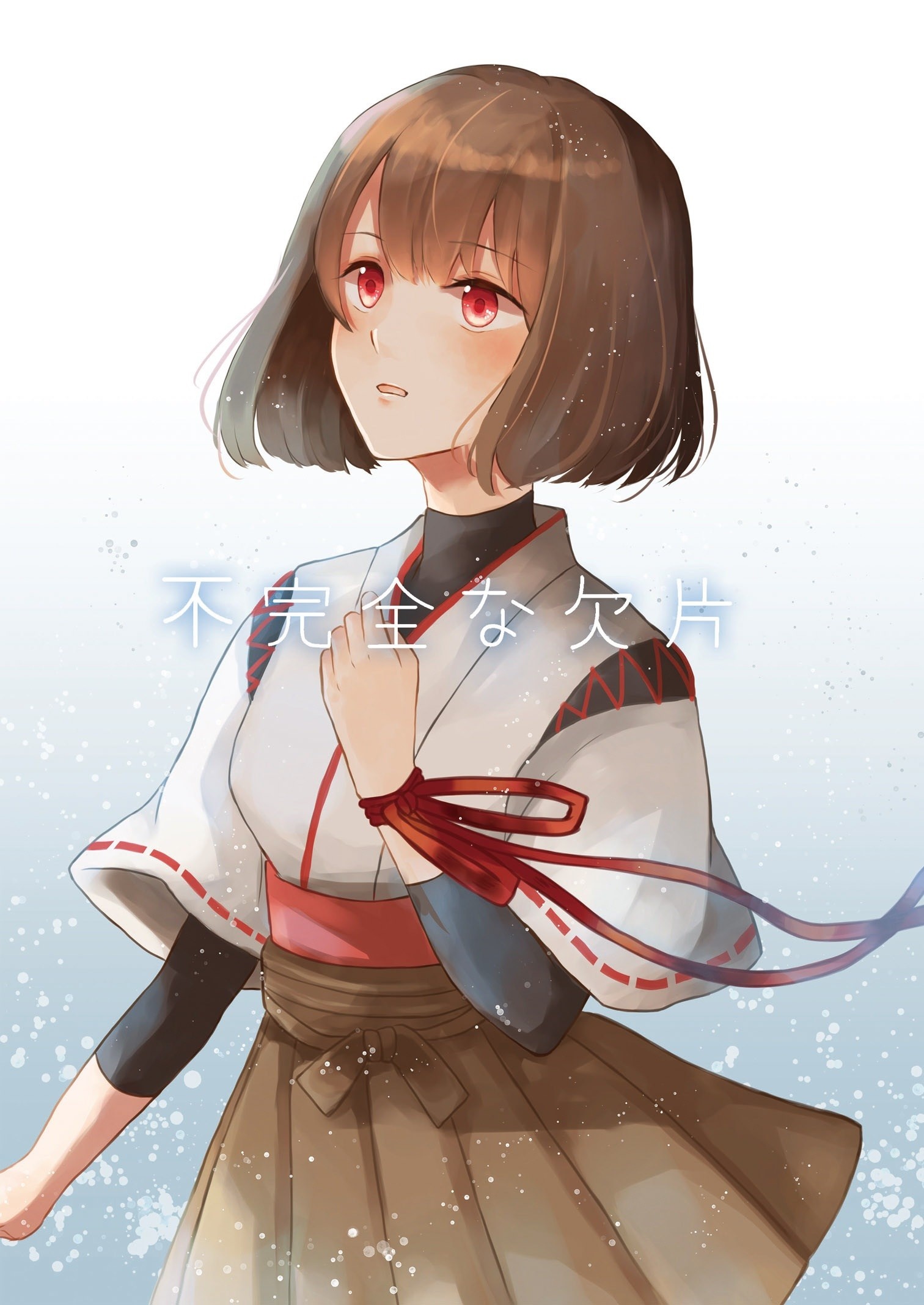 Anime girl with short brown hair and red eyes in Japanese clothes HD Wallpaper