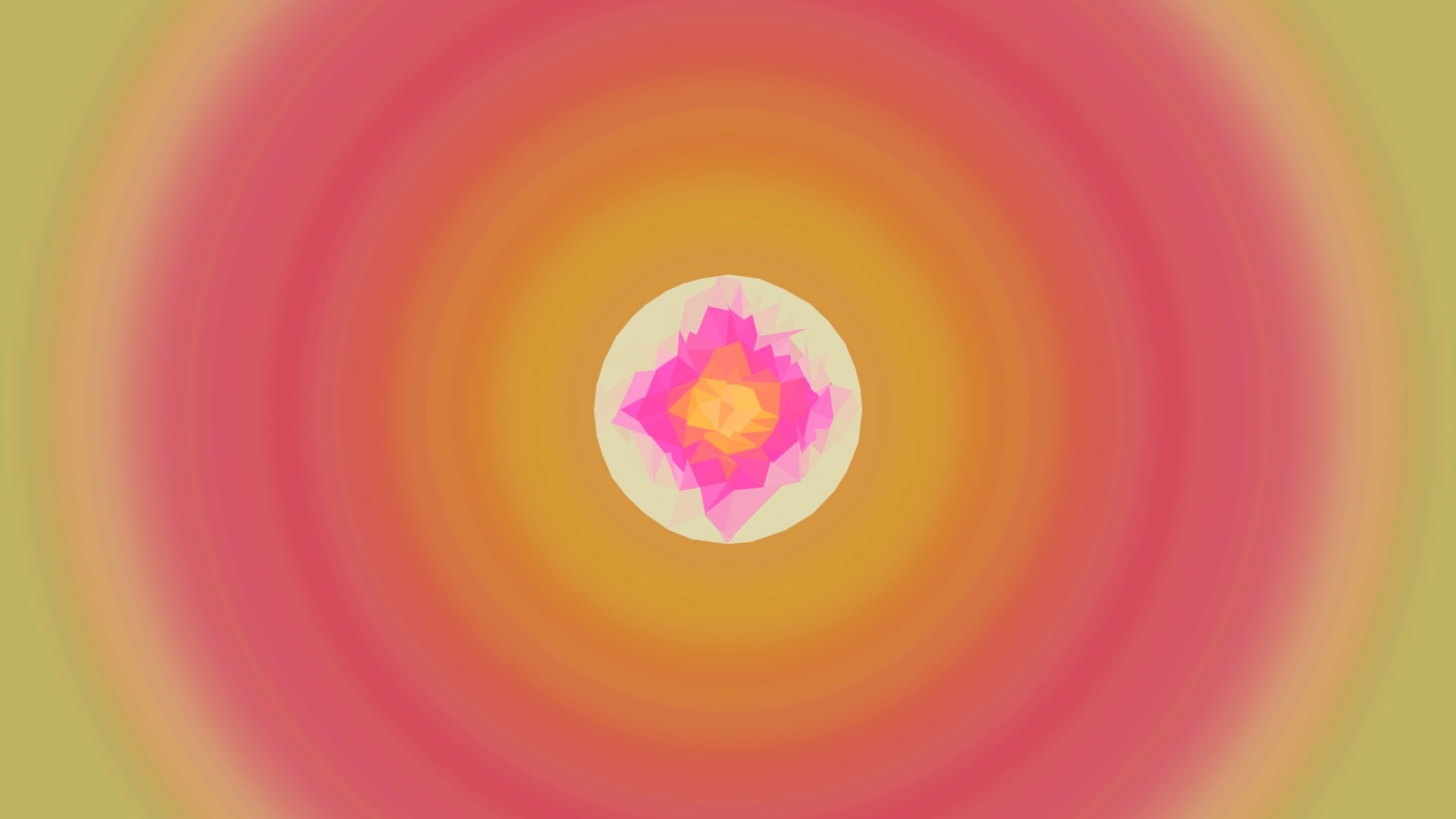 Abstract low poly sun with pink and yellow concentric circles HD Wallpaper