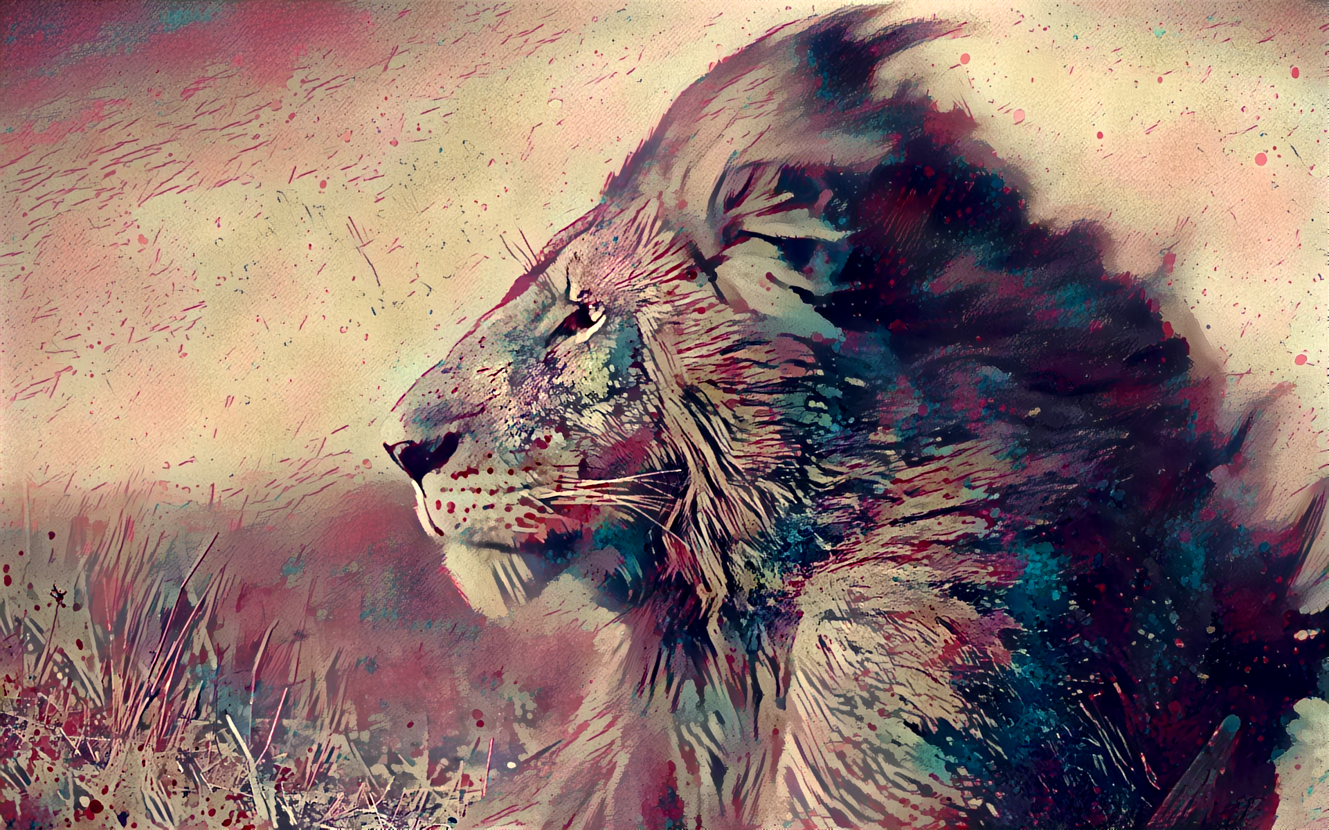 Painting of a lion's head in profile HD Wallpaper