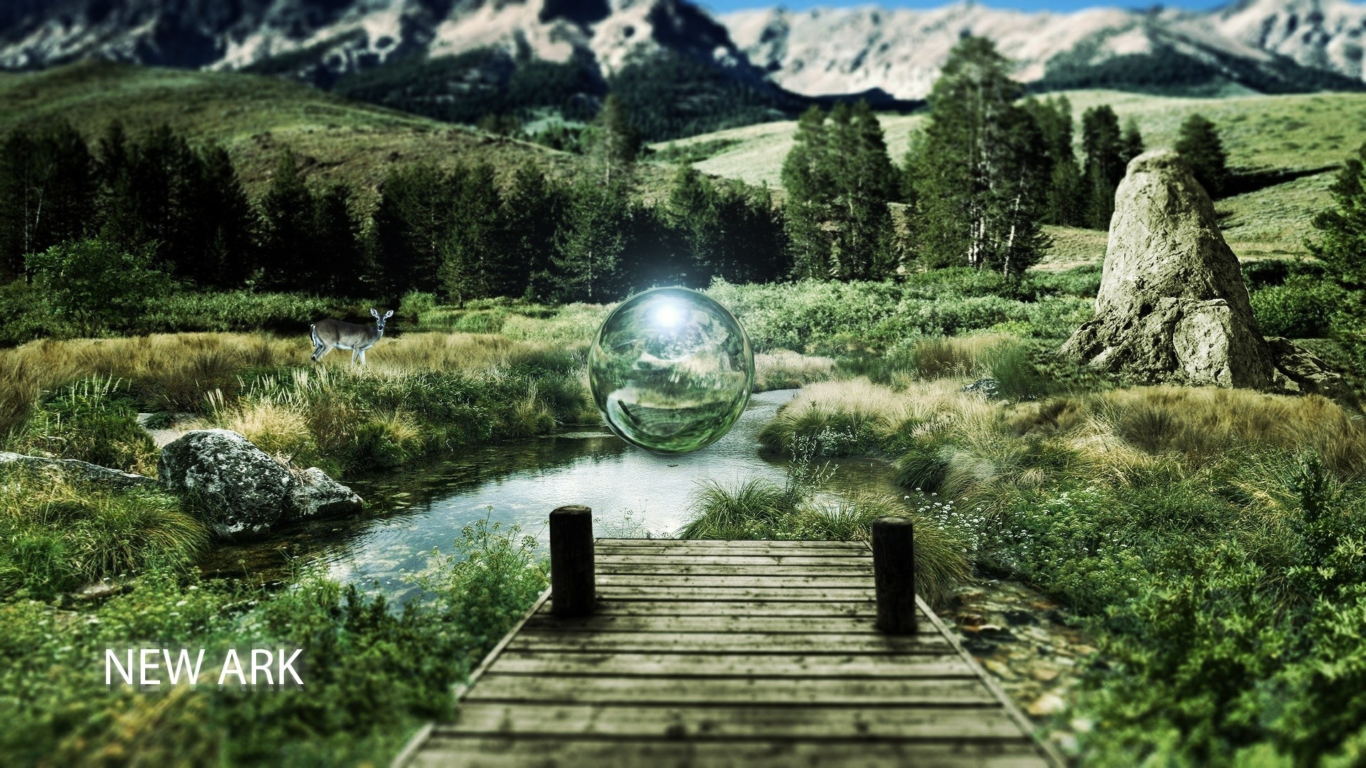 New Ark landscape with sphere and deer HD Wallpaper