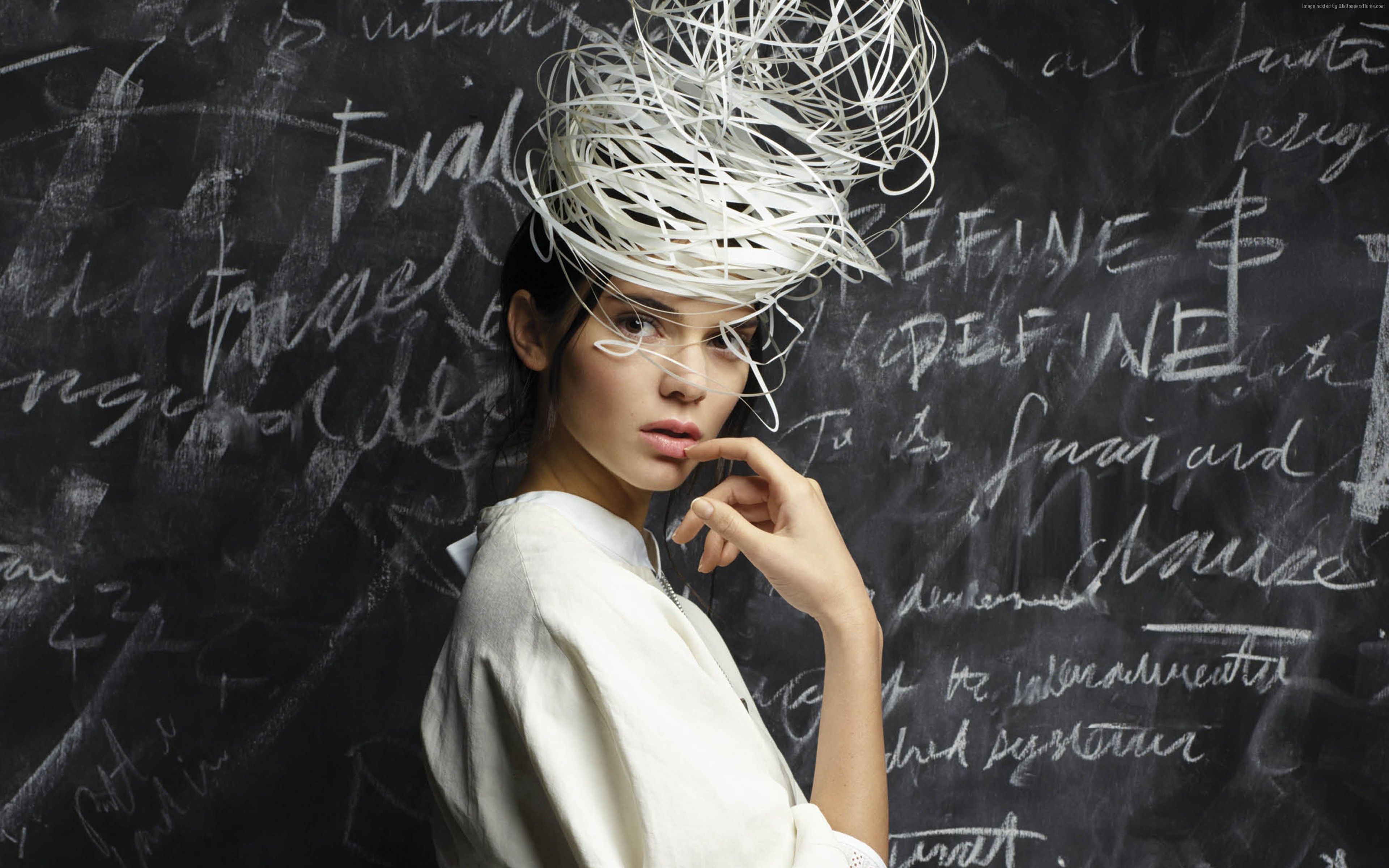 Kendall Jenner in a white outfit and hat HD Wallpaper