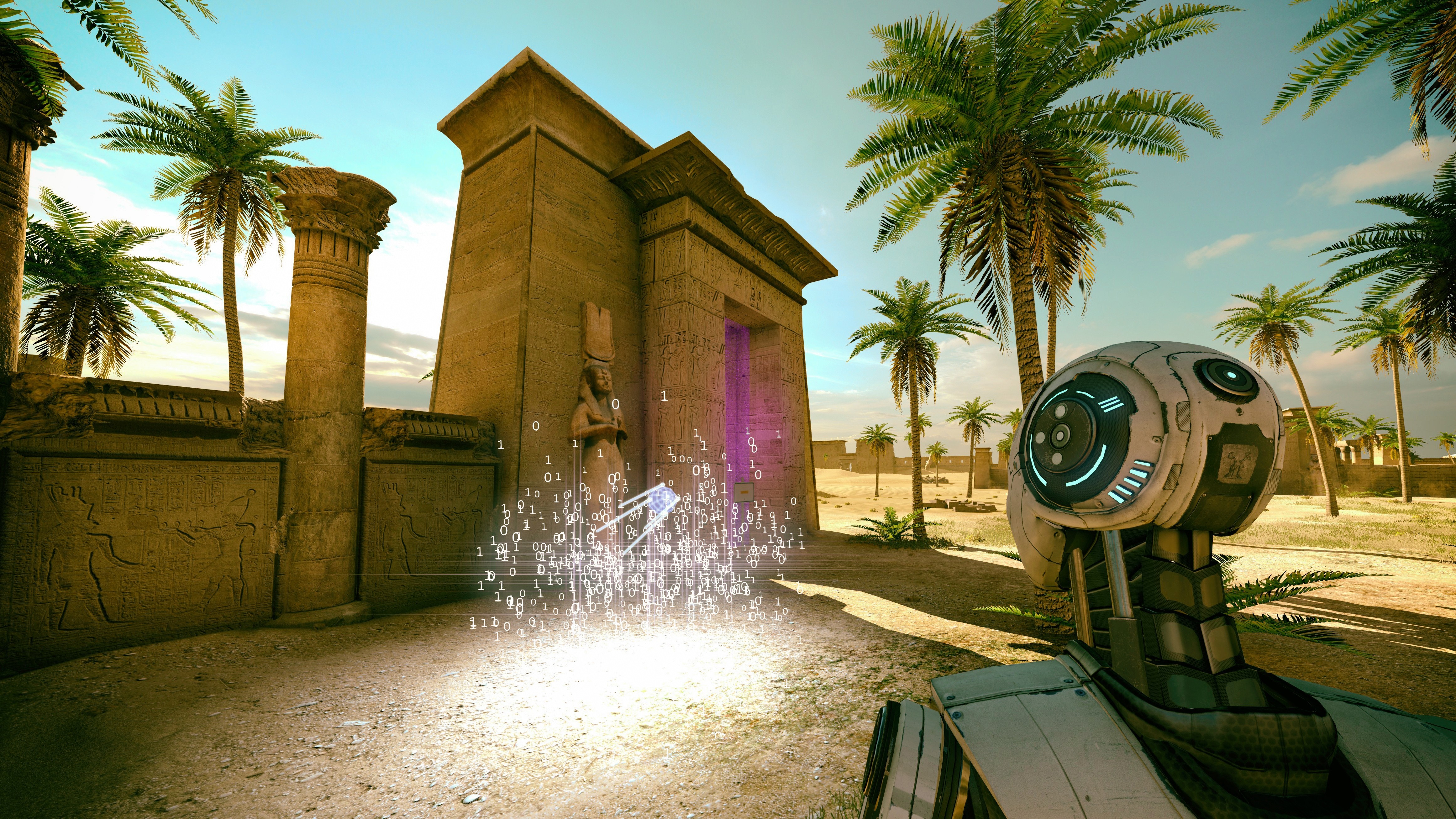 Robot in front of an ancient Egyptian temple in The Talos Principle HD Wallpaper