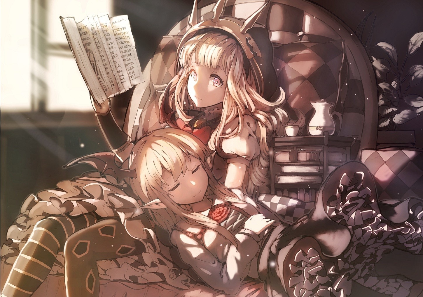 Cagliostro from Granblue Fantasy with a sleeping companion HD Wallpaper