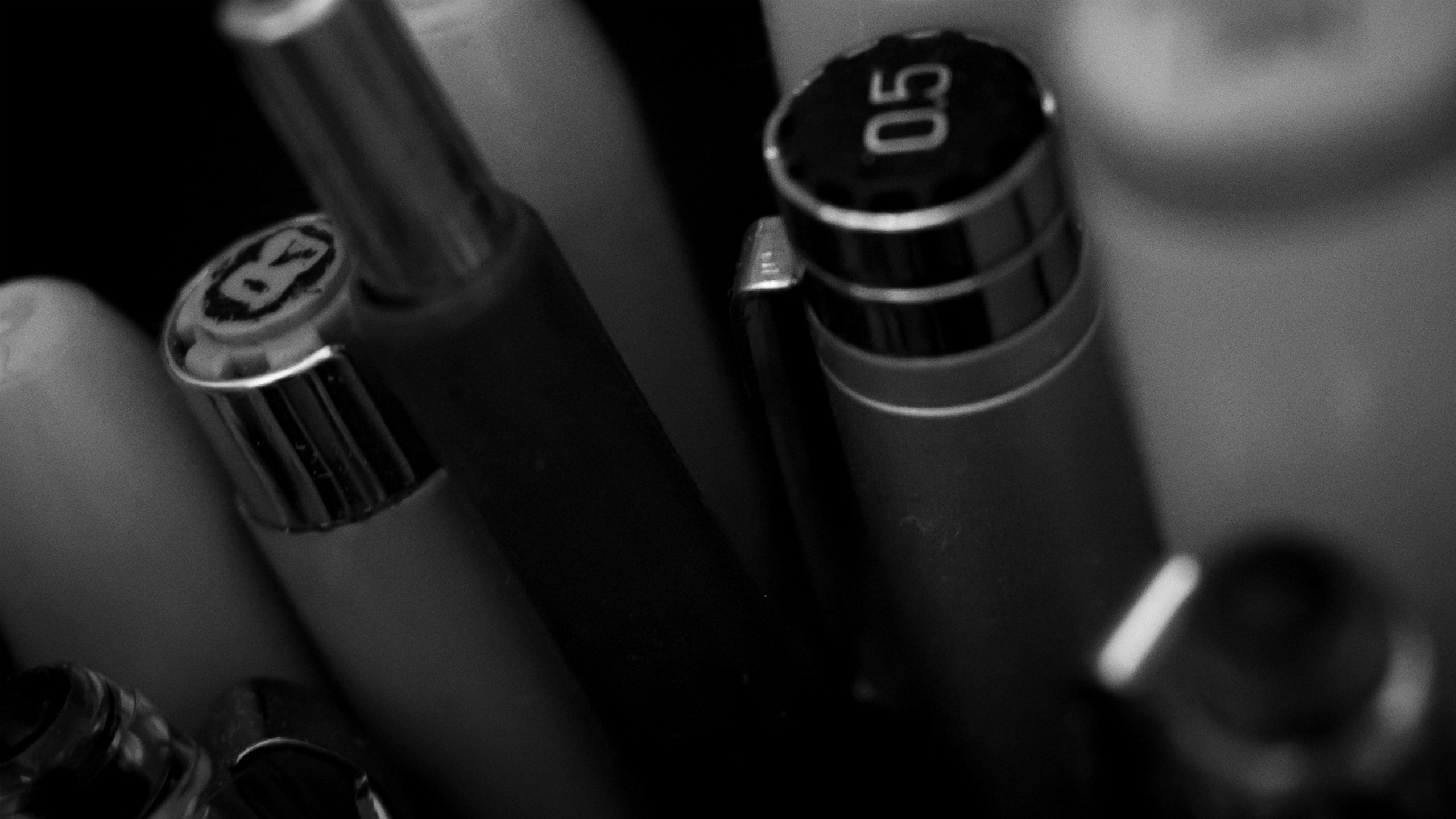 Monochrome close-up of drafting pens HD Wallpaper