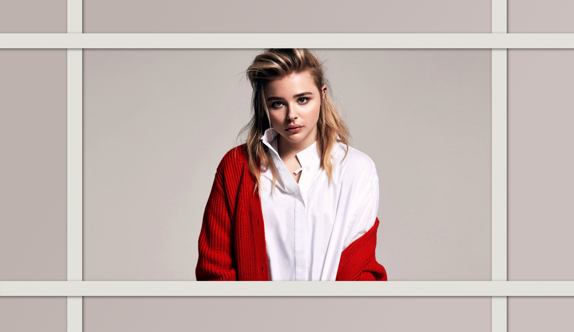 Chloe Grace Moretz wearing a red cardigan and white shirt HD Wallpaper