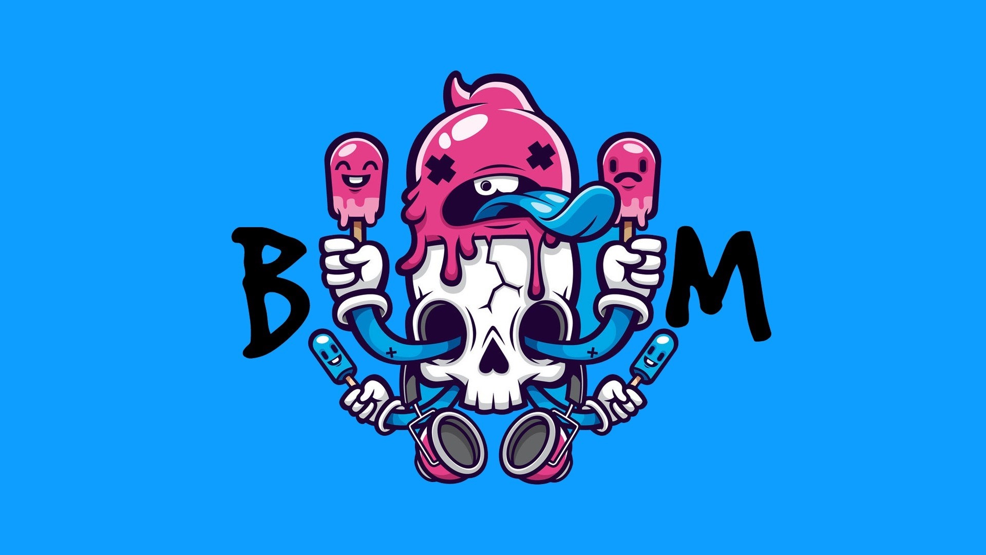 Cartoon skull with melting ice cream and letters B M HD Wallpaper