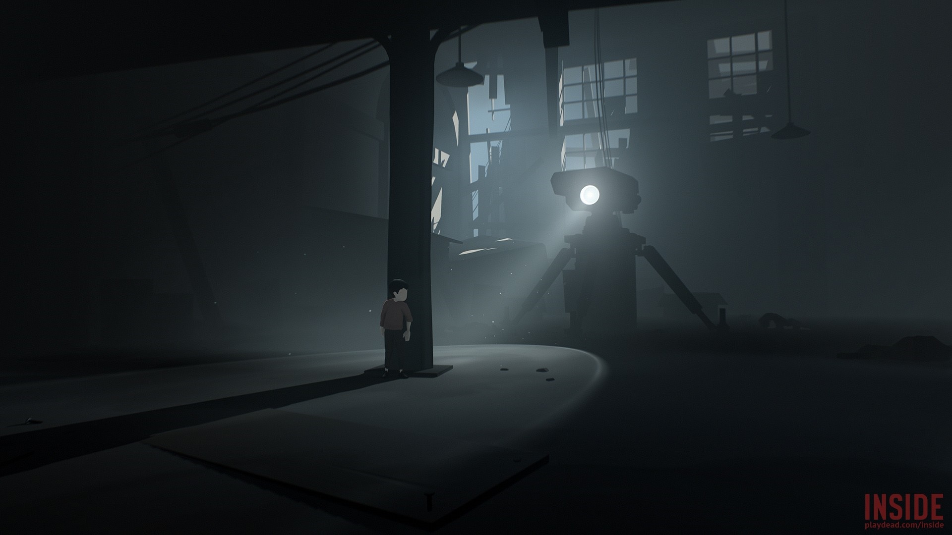 Inside video game screenshot with boy and robot HD Wallpaper