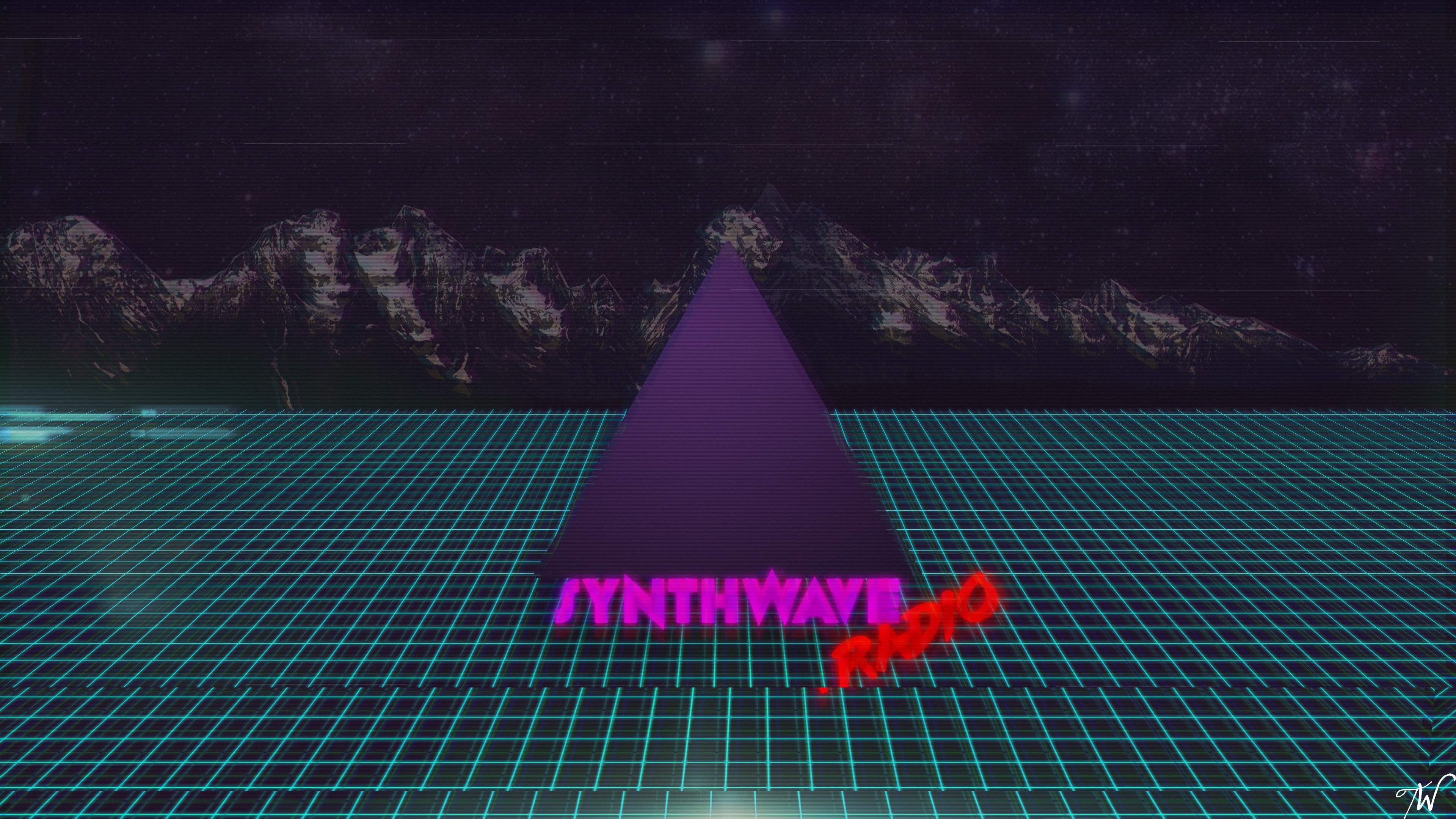 Synthwave Radio Retro Pyramid Mountains Grid HD Wallpaper