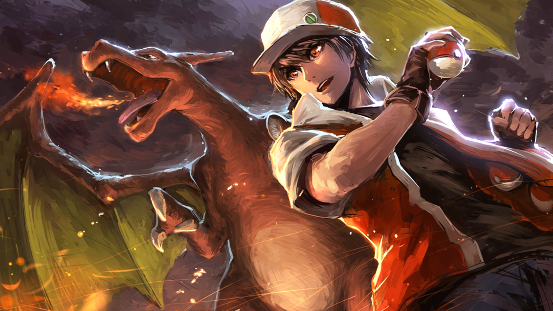 Red from Pokemon with Charizard HD Wallpaper