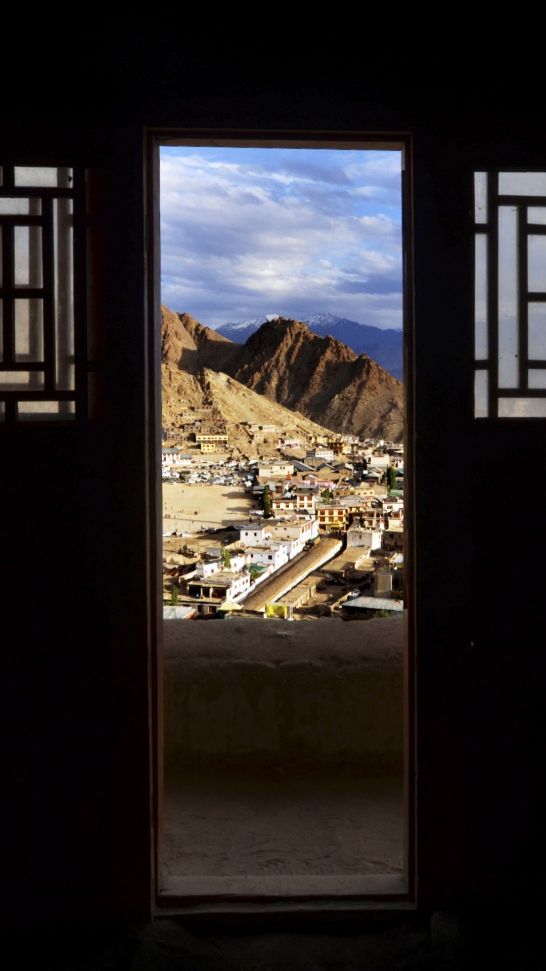 View of Leh town through a window HD Wallpaper
