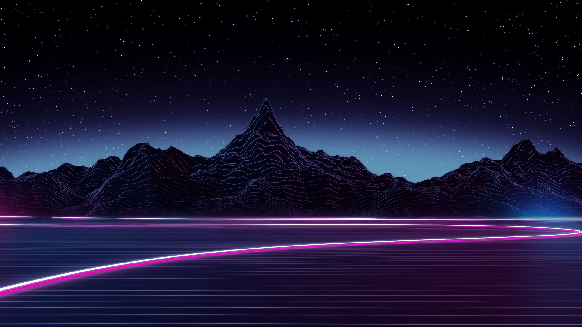 Neon mountains under a starry night sky HD Wallpaper
