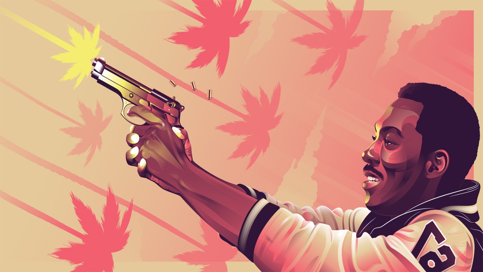 Axel Foley from Beverly Hills Cop firing a gun HD Wallpaper