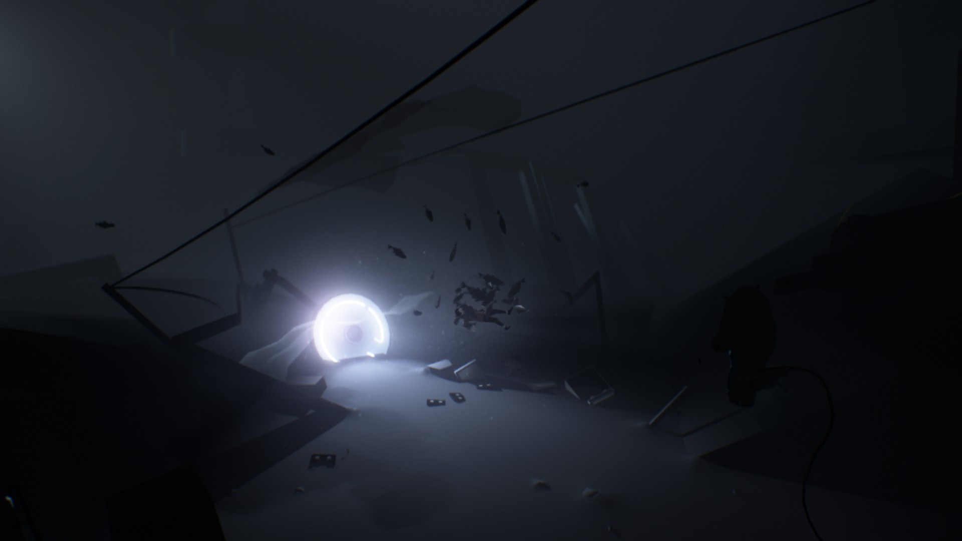 Inside screenshot with glowing orb and debris HD Wallpaper