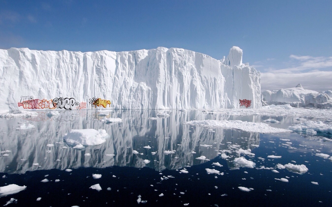 Graffiti on an iceberg in the Arctic Ocean HD Wallpaper