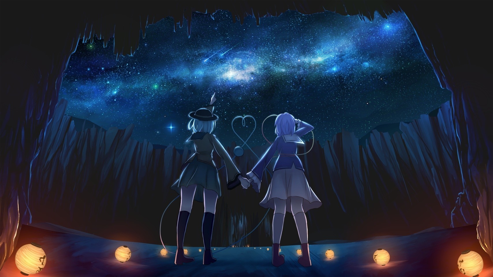 Komeiji Koishi and Komeiji Satori from Touhou holding hands HD Wallpaper