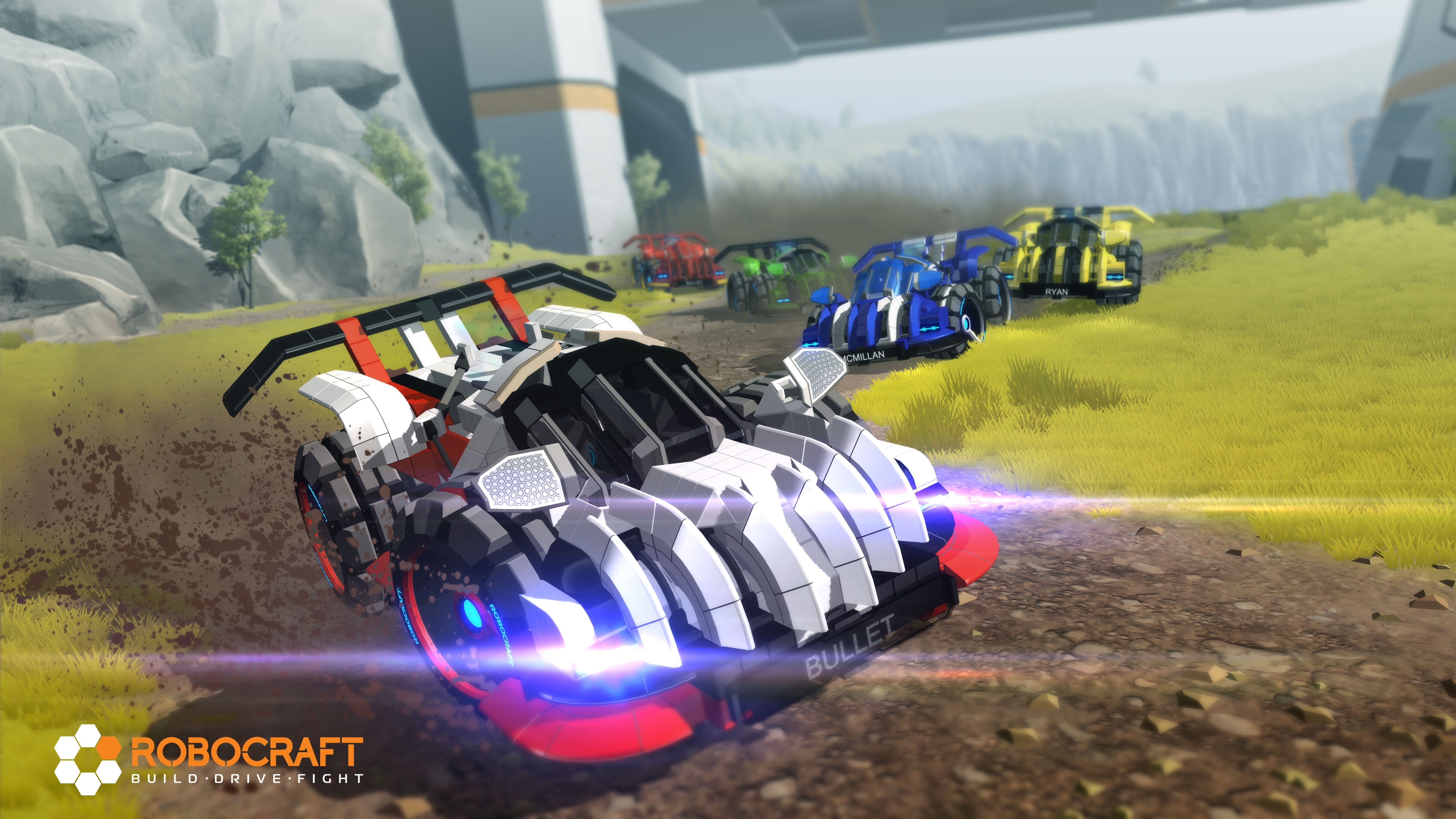 Robocraft racing game screenshot with custom vehicles HD Wallpaper