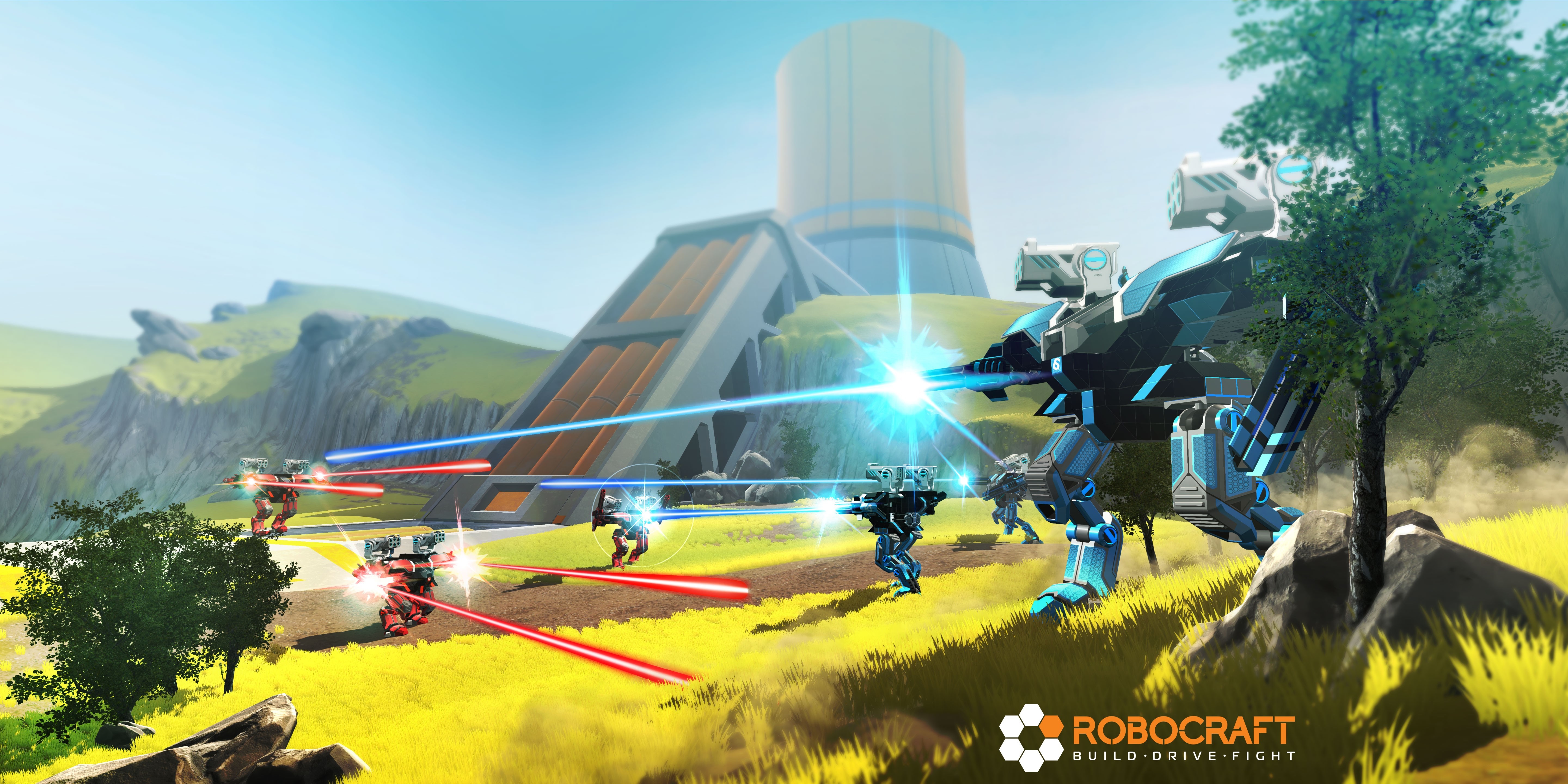 Robocraft video game screenshot with robots fighting HD Wallpaper