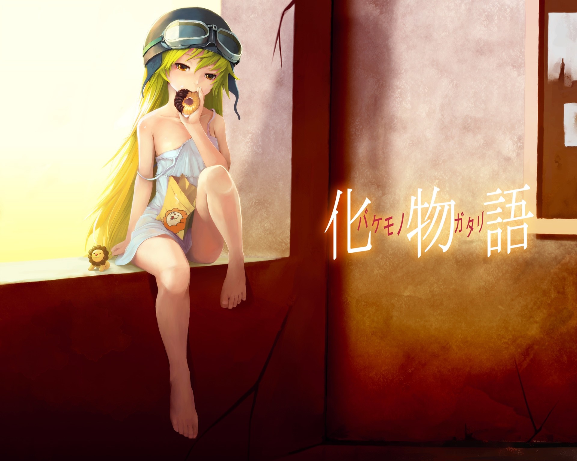 Oshino Shinobu from Monogatari Series eating a donut HD Wallpaper