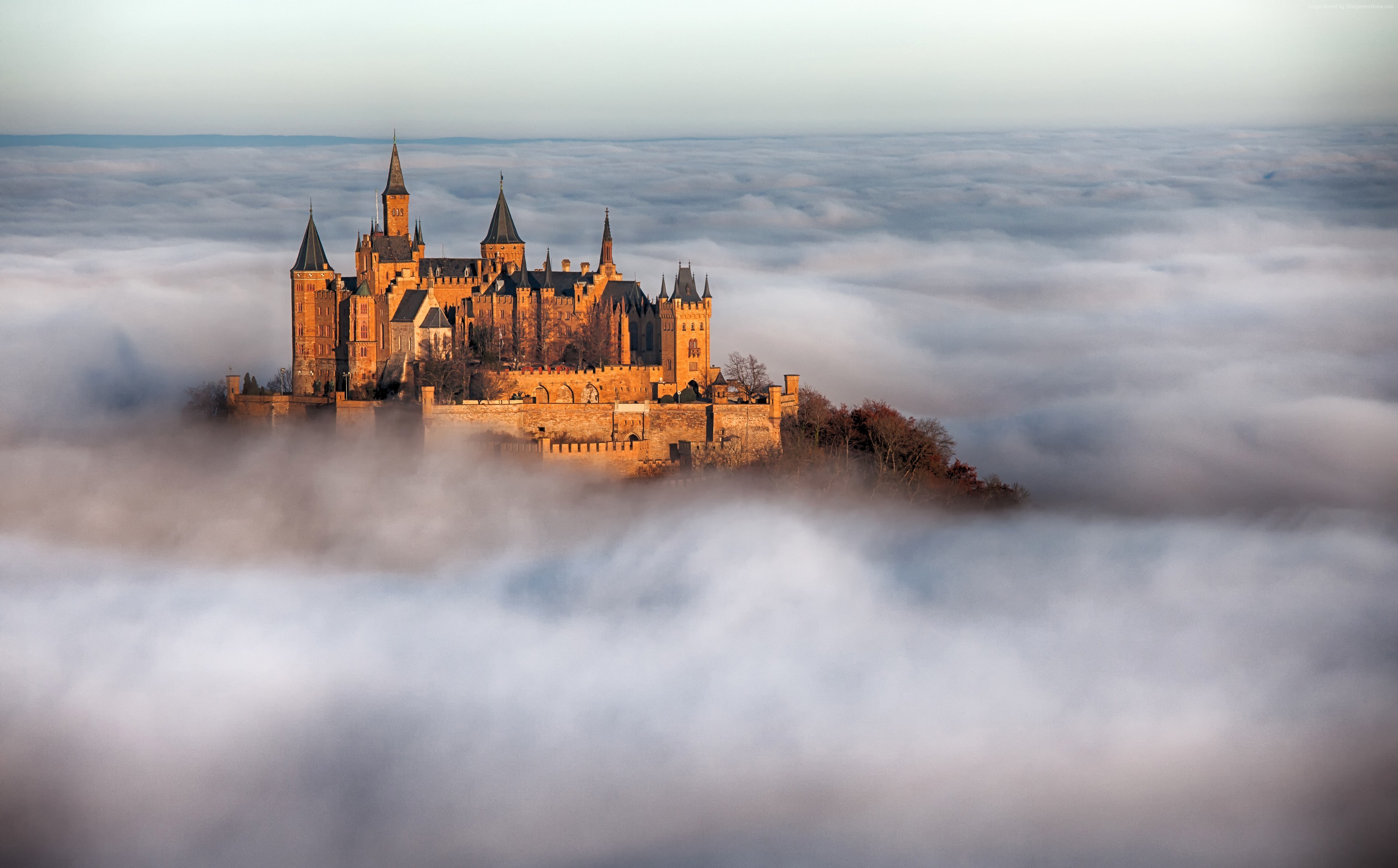 Hohenzollern Castle, Europe, 4K, fog, Germany HD Wallpaper