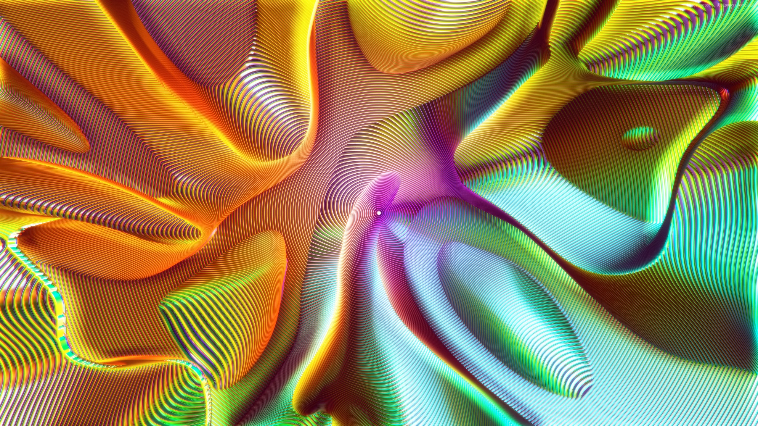 Abstract iridescent wavy surface with spiral patterns HD Wallpaper