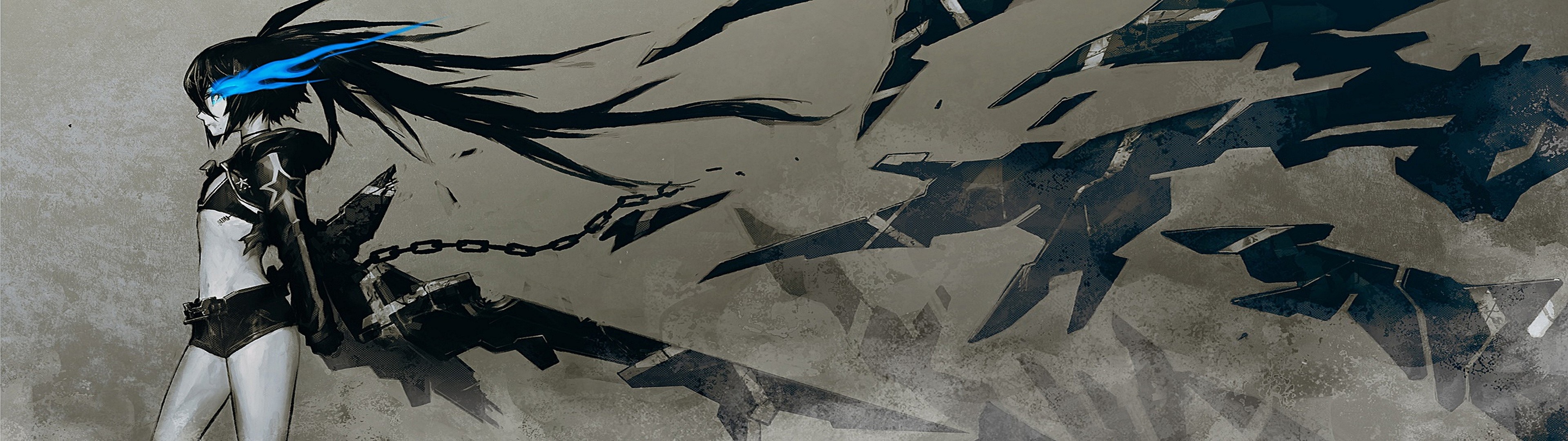 Black Rock Shooter with blue eyes and weapon HD Wallpaper