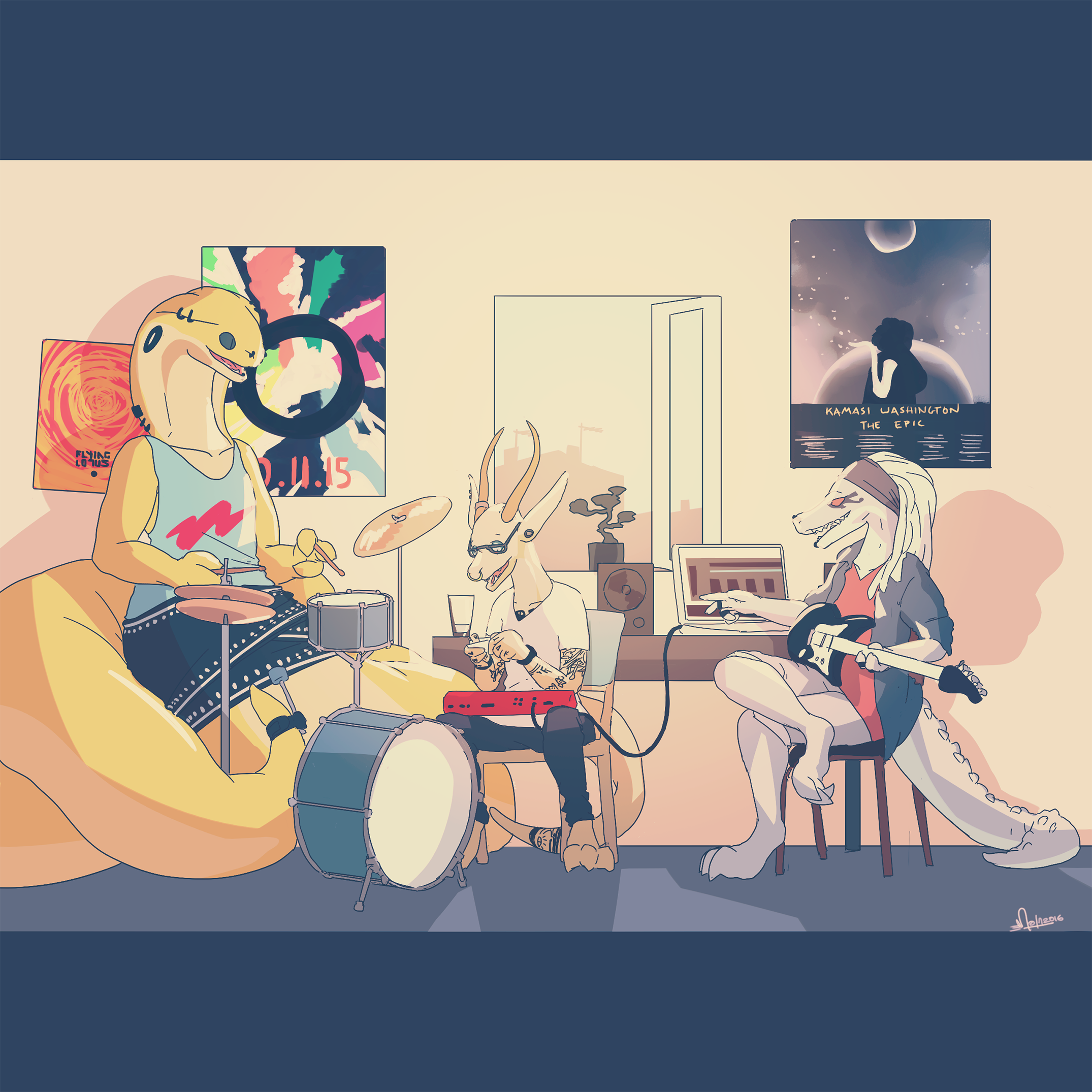 Furry band playing music with Kamasi Washington poster HD Wallpaper