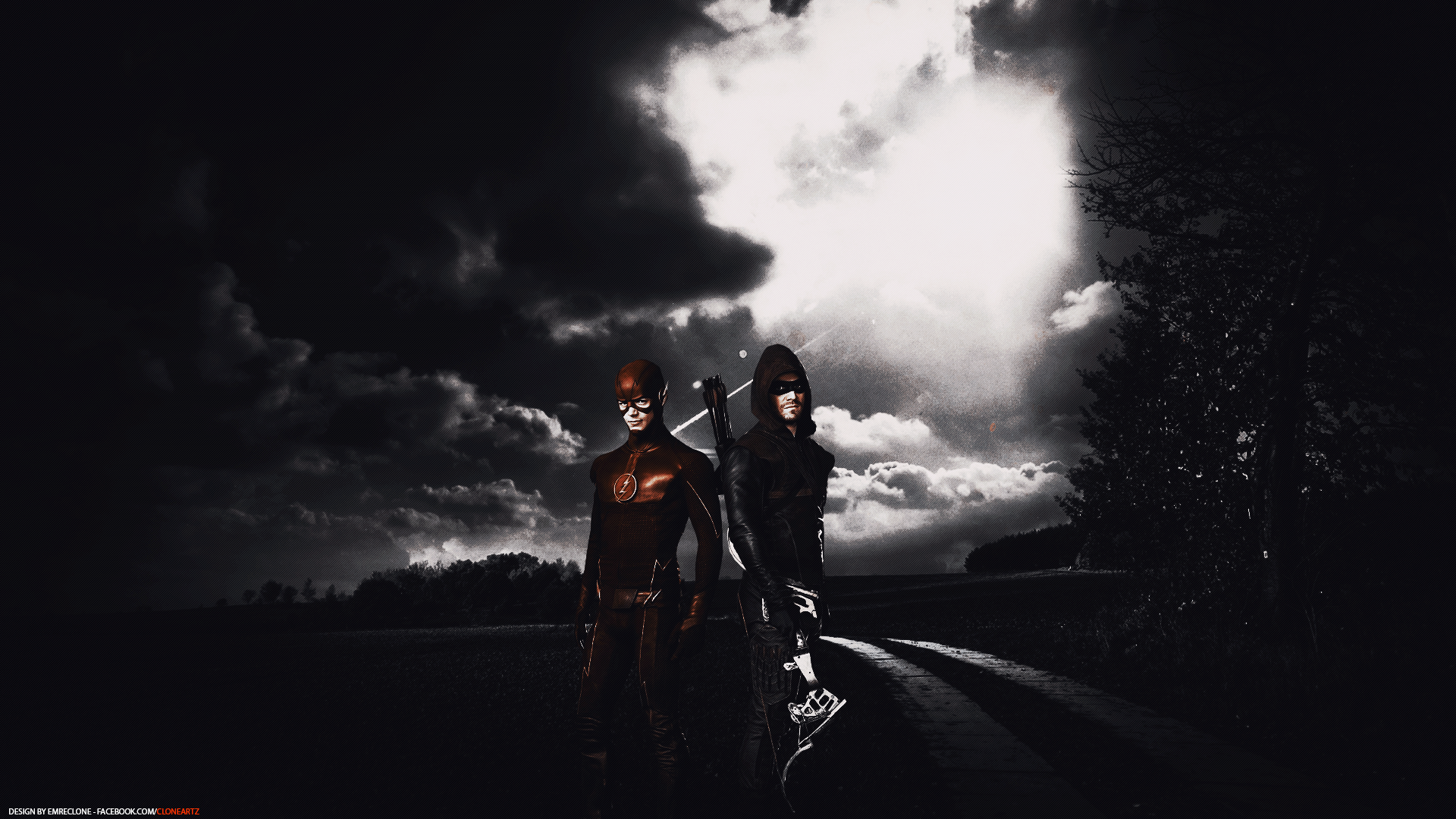 The Flash and Green Arrow from DC Comics standing in a field HD Wallpaper